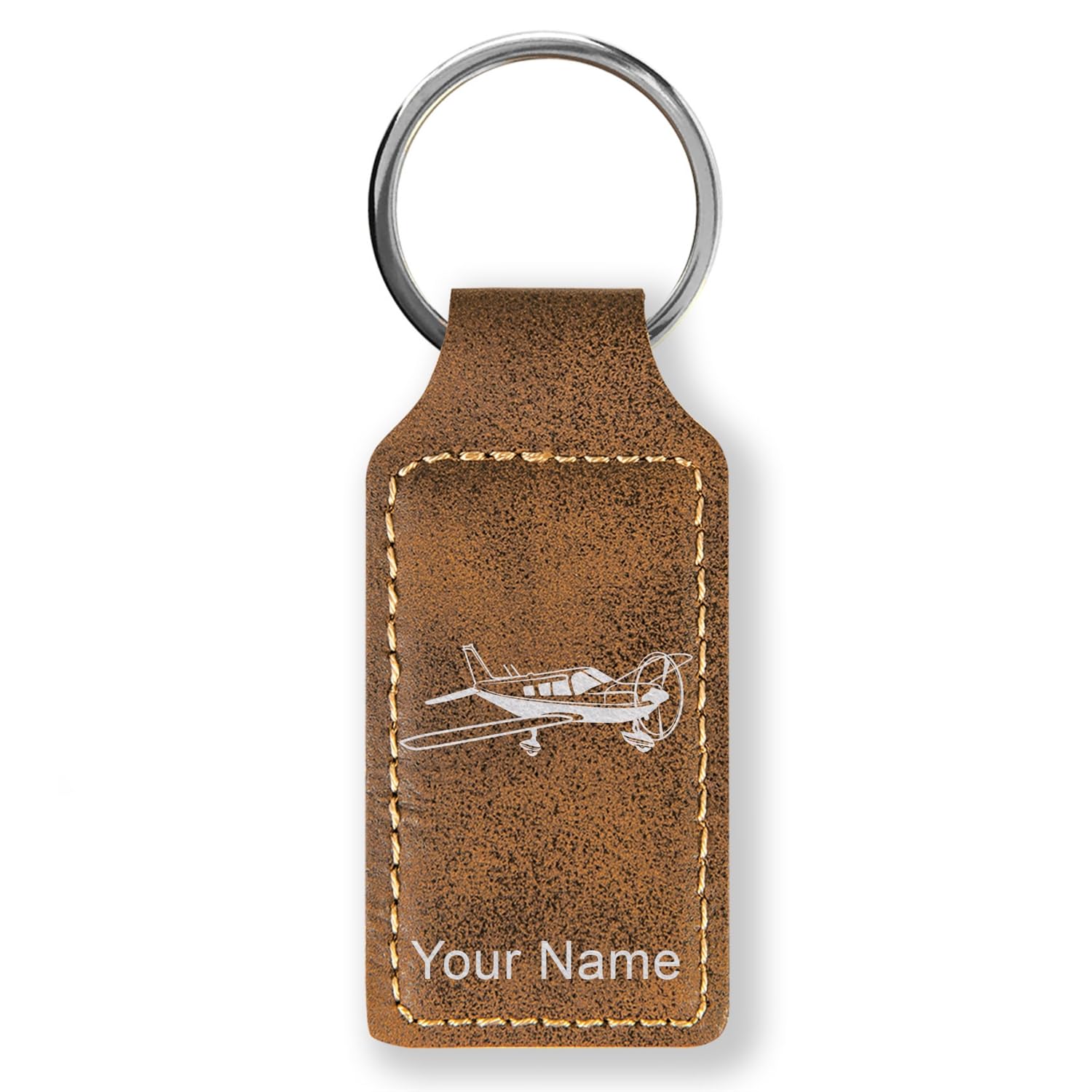 LaserGram Rectangle Keychain, Low Wing Airplane, Personalized Engraving Included