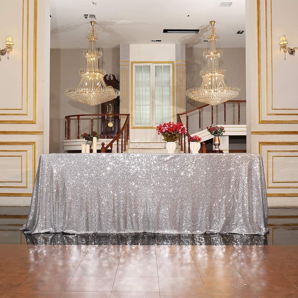 Eternal Beauty Silver Sequin Tablecloths Rectangle Sliver 152 X 260 Cm Wedding Halloween Chrismas Party Banquet New Year’s Day