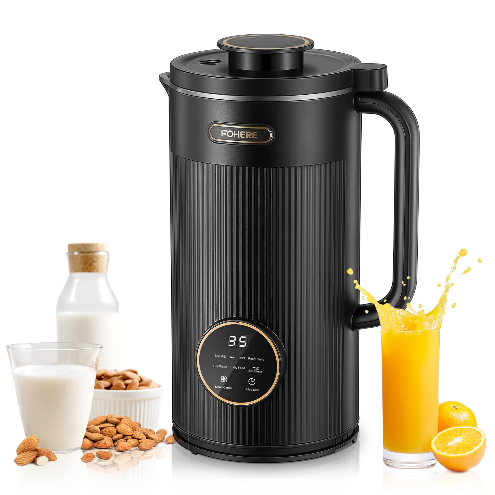FOHERE 35oz Nut Milk Maker Machine, 800W Upgraded Soy Milk Maker for Plant-Based Milk, Nut, Almond, Oat, Soy, Juice, Baby Food & Shakes, with 12h Timer/Auto-Clean/Room Temp/Keep Warm/Boil