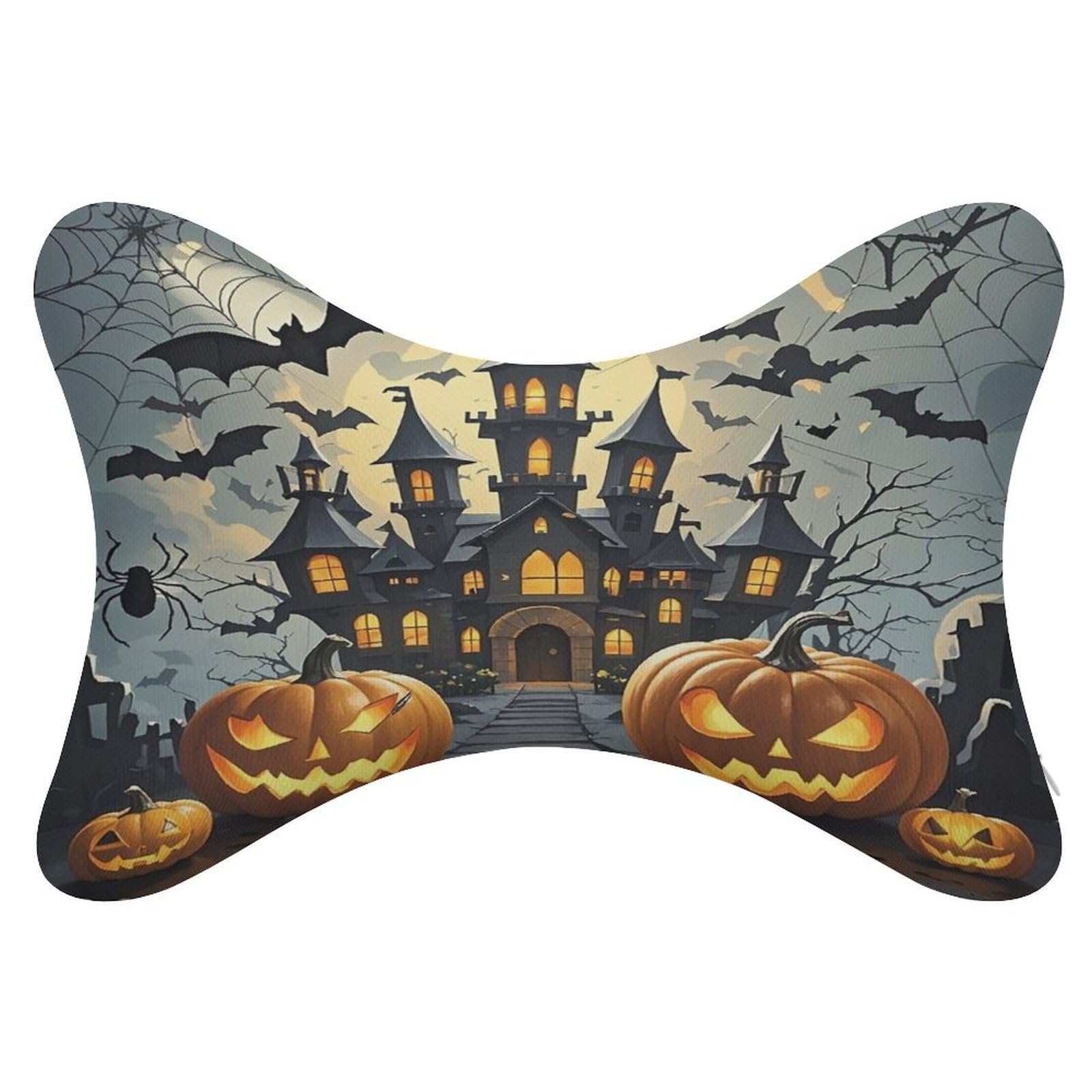 Pumpkin Lantern Castle Car Headrest Set of 2,Softness Memory Foam Car Neck Pillow with Breathable Removable Cover Car Neck Support Pillow Ergonomic for Driving, Office