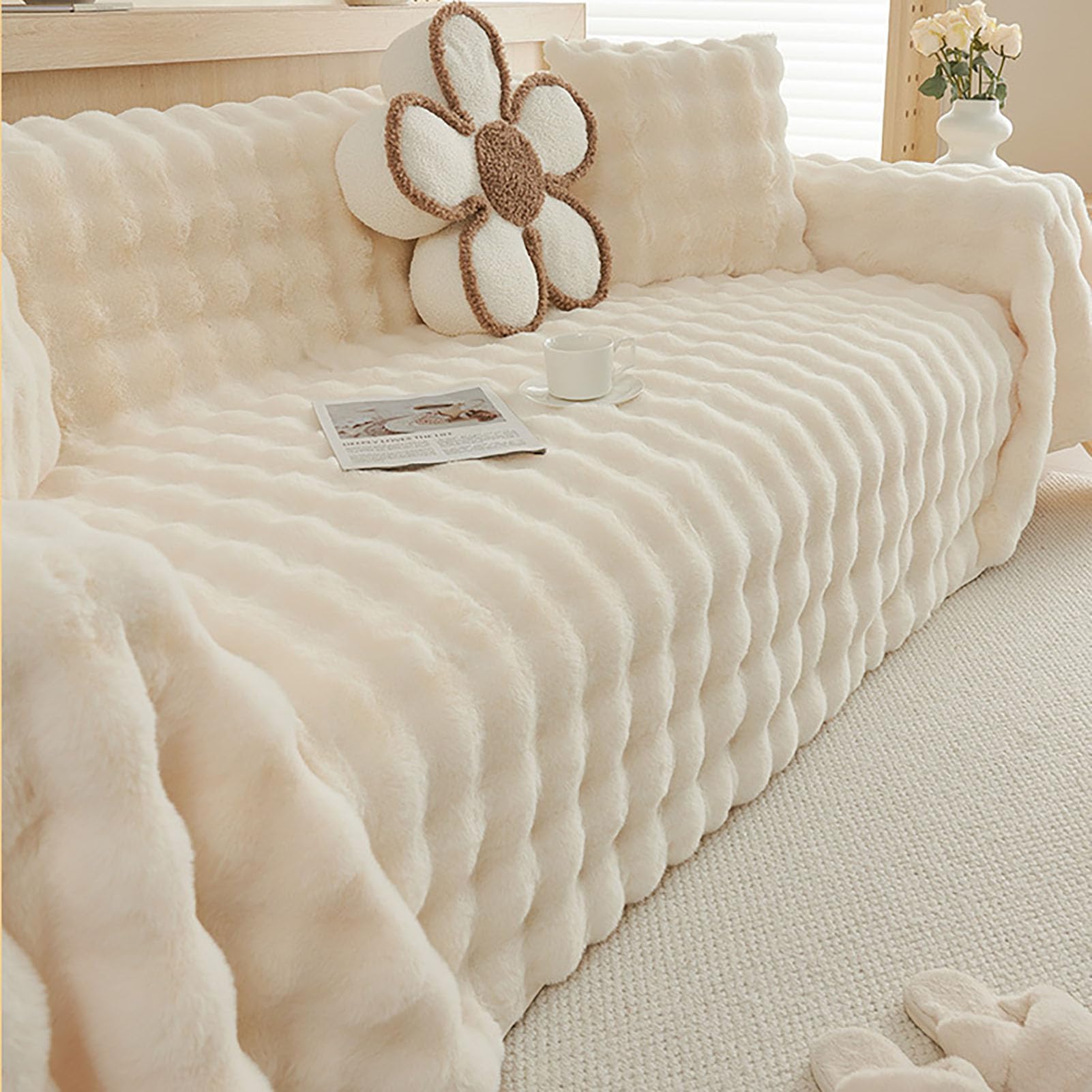 Aocase Beige Sofa Throw Blanket,Plush Sofa Cover Universal Couch Cover Sofa Towel Thick Plush Sofa Slipcovers Multipurpose Throws Blankets For Sofas Bed Room,,180 * 300Cm