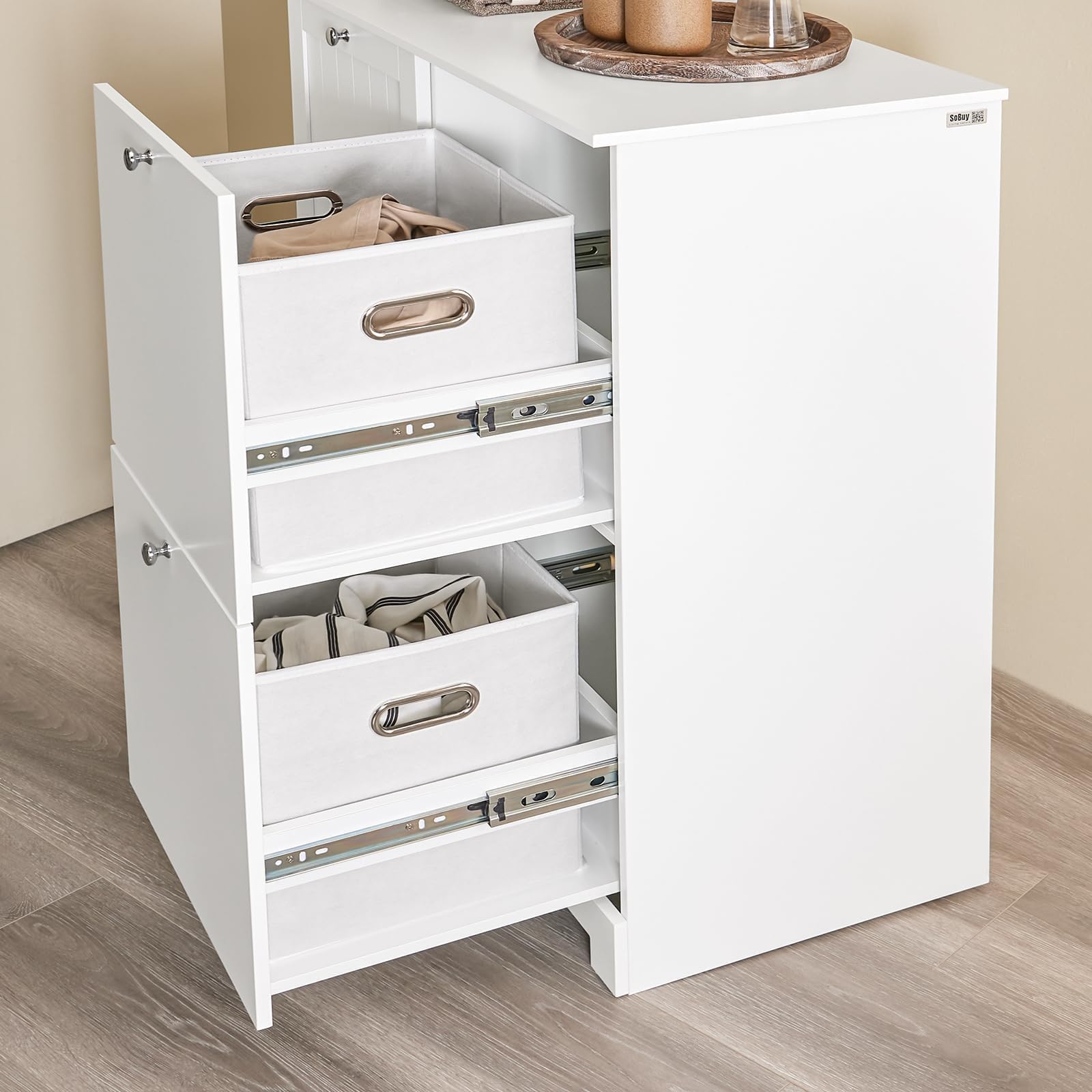 SoBuy Mueble Baño Estrecho con 3 Cesto para Ropa Sucia 78x38x90 cm | Mueble Baño Auxiliar, Armario Lavadero Cajonera Baño Blanca BZR213-W