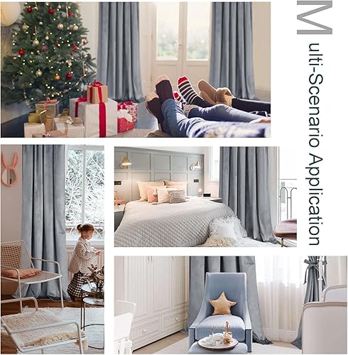 Miniatura 6 de JIUZHEN Cortinas de terciopelo gris de 96 pulgadas de ancho x 96 pulgadas de largo, cortinas opacas de terciopelo suave y retro con bolsillo para