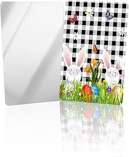 Easter Bunny Compact Mirror Bulk 2 Pack Card Mirror, Spring Floral Easter Eggs Black Checkered Small Compact Mirror for Purse, Rectangular Handheld Pocket Makeup Mirror
