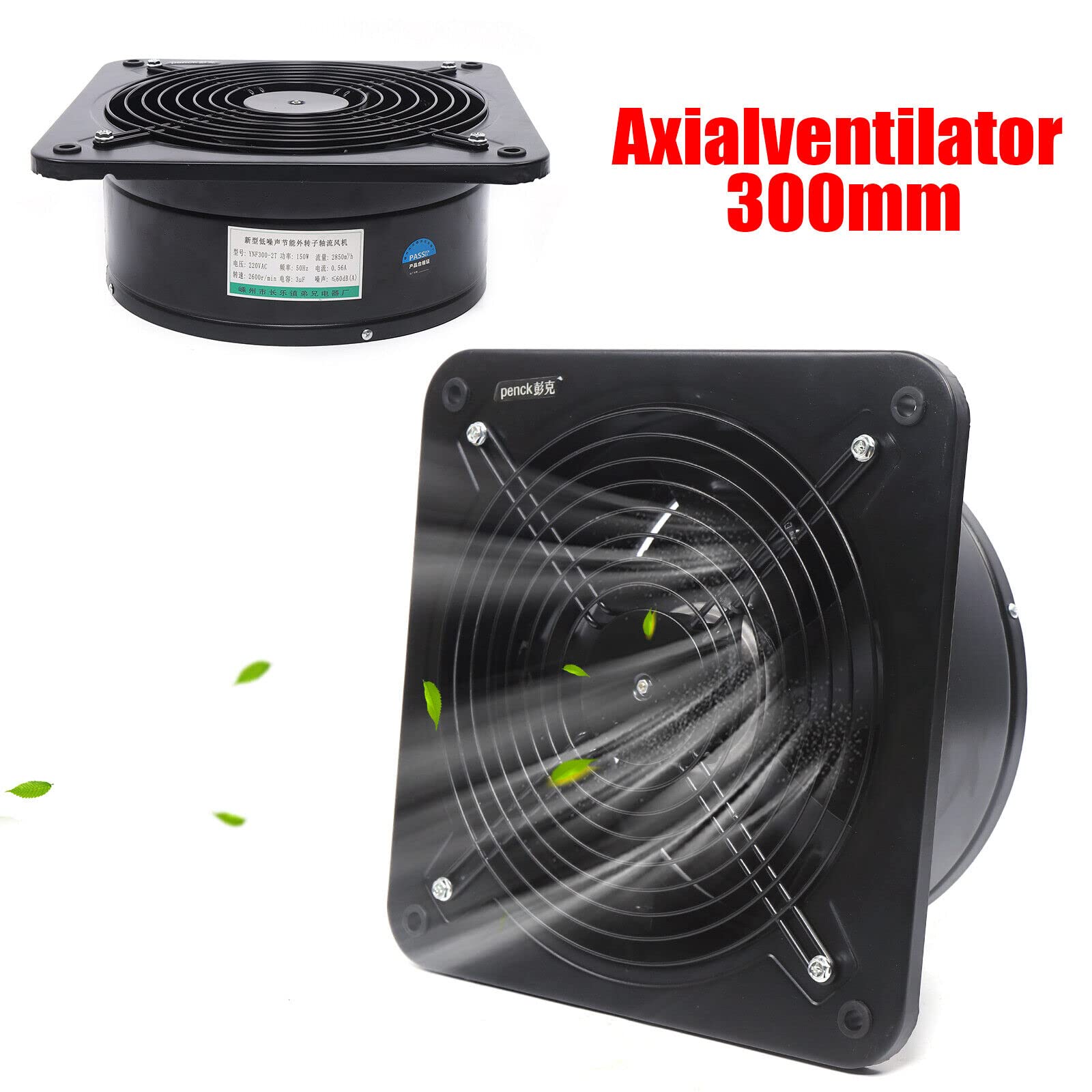 Ventilador de extracción, 300 mm, ventilador axial de 2850 m³/h, ventilador de pared industrial para tiendas de crecimiento, hidropónicas, uso doméstico, ventilación y ventilador de extracción,