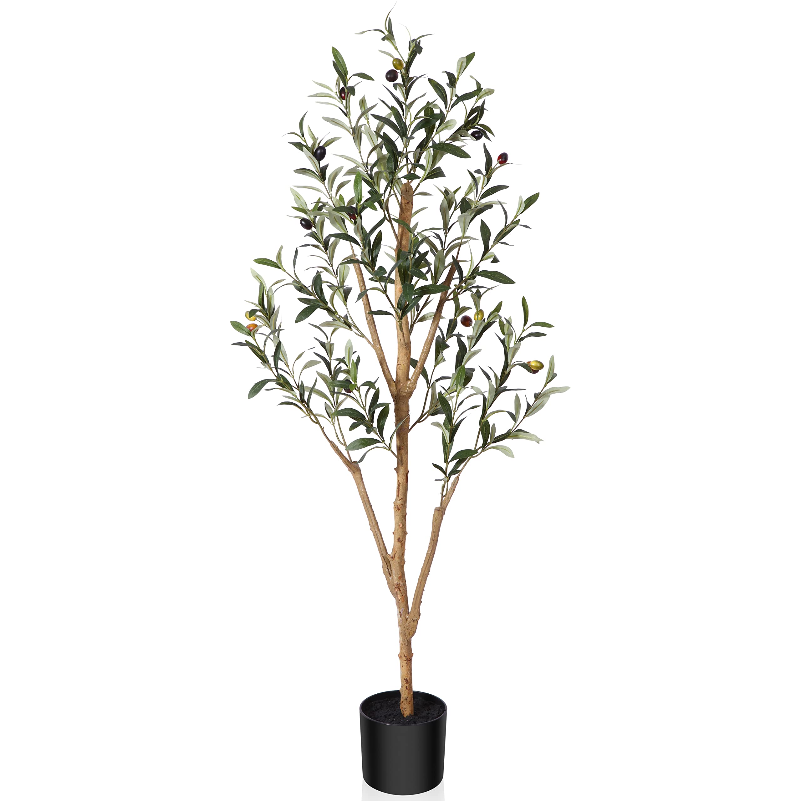 Photo 1 of Kazeila Artificial Olive Tree 4FT Tall Faux Silk Plant for Home Office Decor Indoor Fake Potted Tree with Wood Branches and Fruits 1 4ft