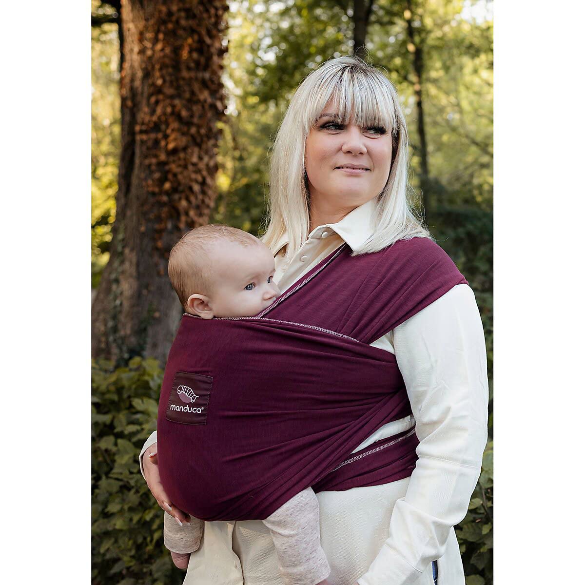 manduca Sling Elastyczna chusta do noszenia dzieci z certyfikatem GOTS, 100% bawełna organiczna, dla niemowląt od urodzenia (3,5-15 kg) (Jednolity kolor, jagodowy)
