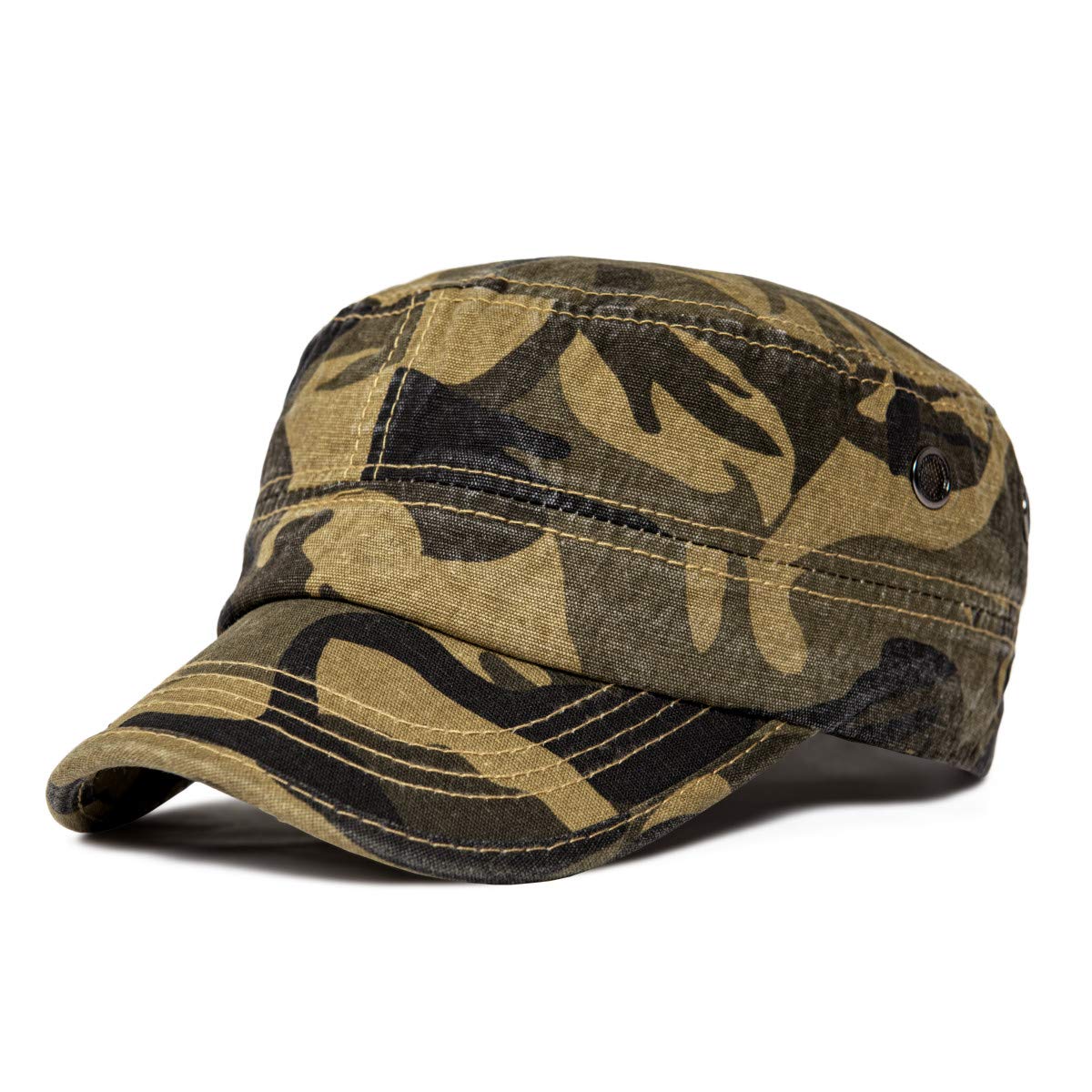 Washed Cotton Military Caps Cadet Army Caps Unique Design Vintage Flat Top Cap-image-8