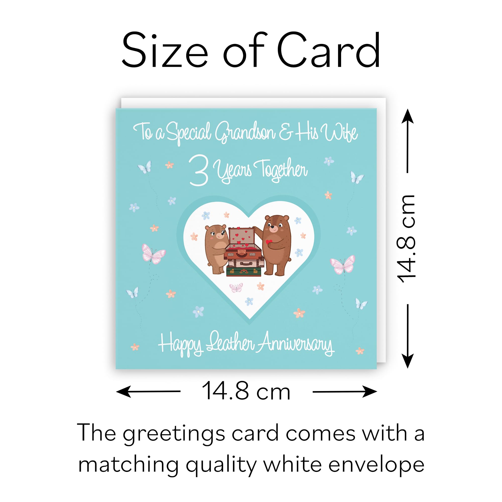 Hunts England, Grandson & Wife 3rd Anniversary Card, 3 Years, Leather Anniversary, Romantic Meadows, Fun Card - Image 4
