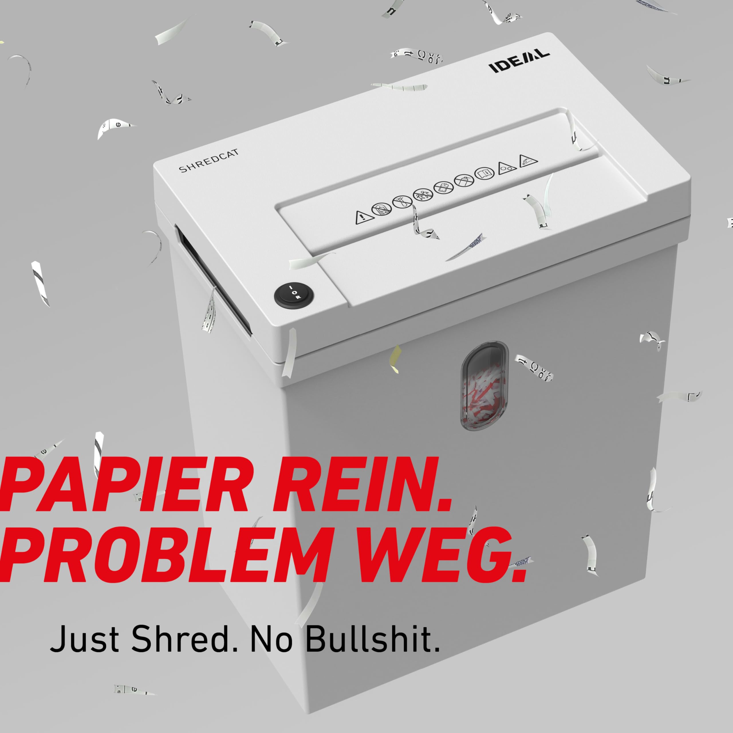 IDEAL Shredcat 8100 CC Aktenvernichter P4, 10–12 Blatt (80-70 g/m²), leise, 20L, Partikelschnitt 5×30 mm, Auto Start/Stopp, DSGVO-konform, Home Office & Büro Schredder