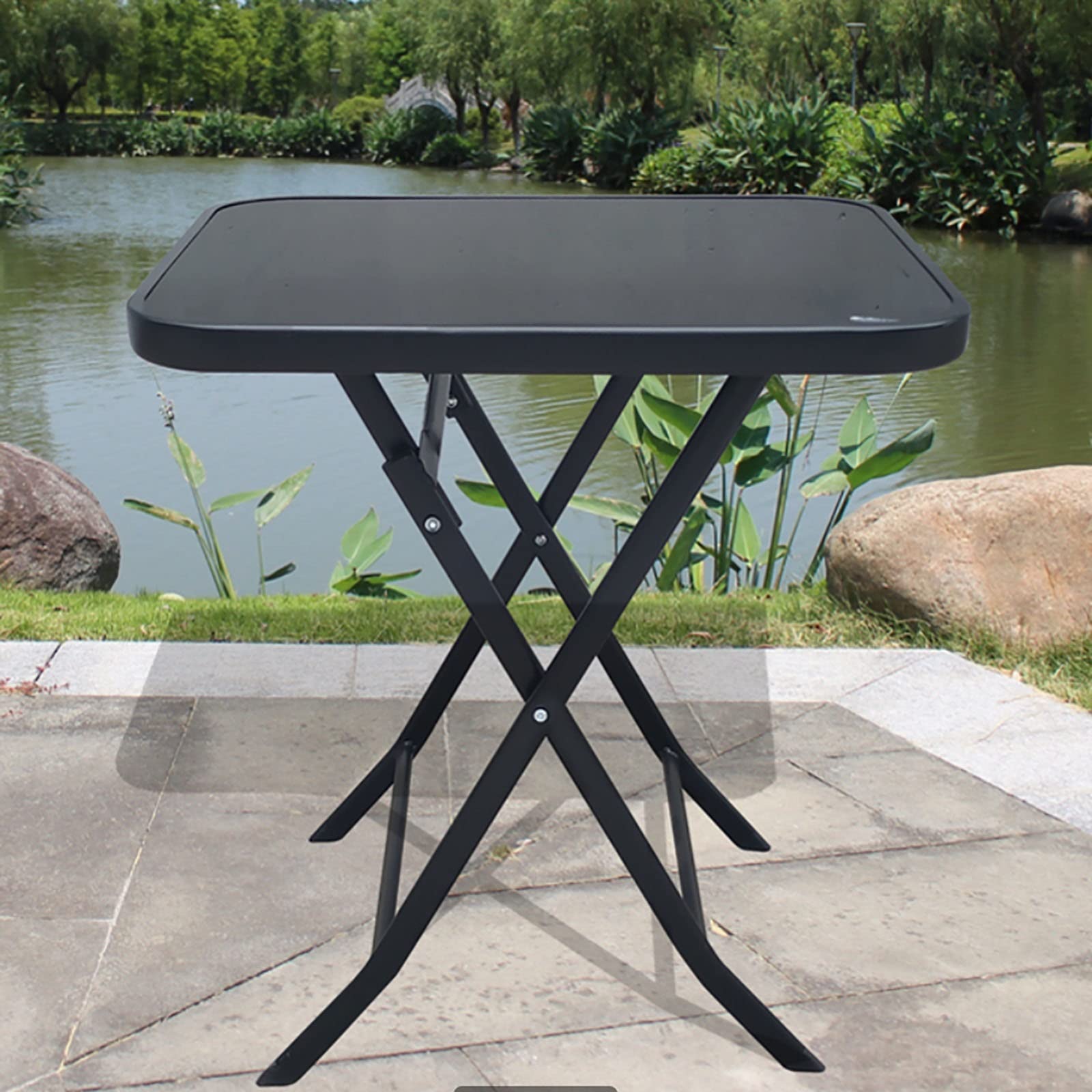 ZXFDM Outdoor Folding Table, Household Dining Table/Tempered Glass