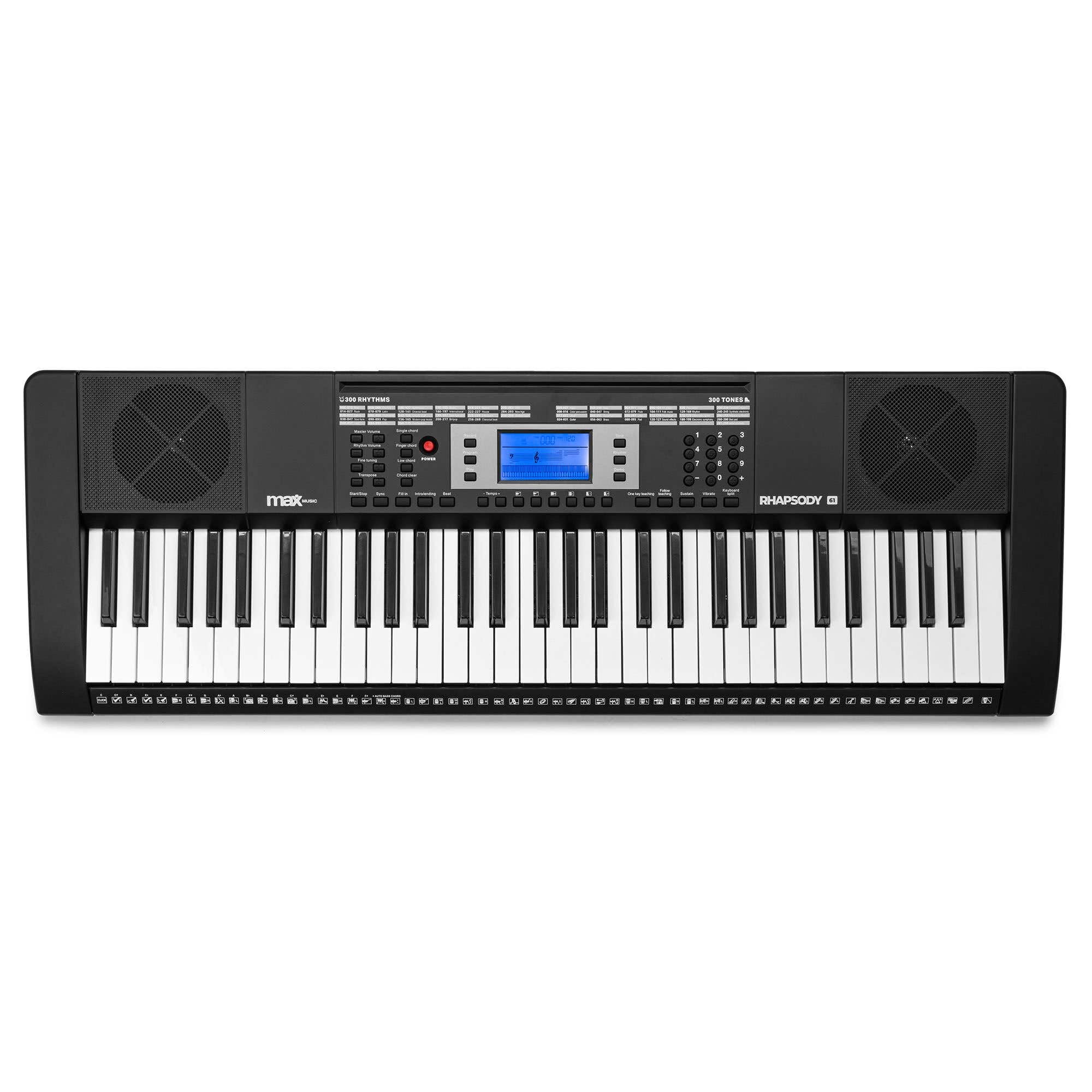Max Rhapsody61 Clavier Électronique, 61 Touches, Pack complet avec Casque Audio, Stand, Micro et Banc, Synthétiseur Débutant Complet, Deux Haut-parleurs Intégrés, Idéal pour l'Apprentissage