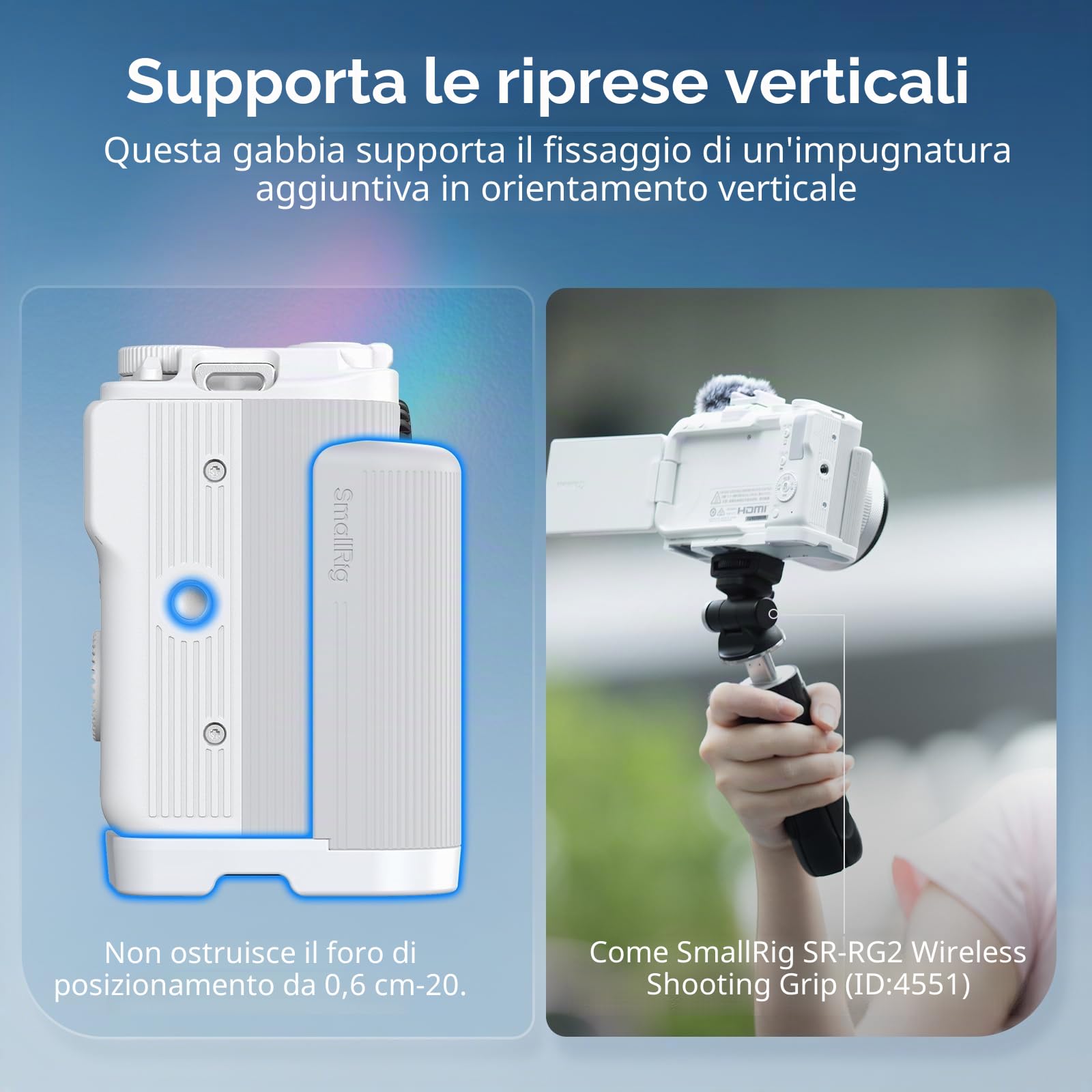 SMALLRIG Impugnatura R50 V a forma di L per Canon R50V con piastra a sgancio rapido per Arca, impugnatura laterale leggera a coste, supporto per scarpa fredda, fori filettati da 1/4"-20, supporto per