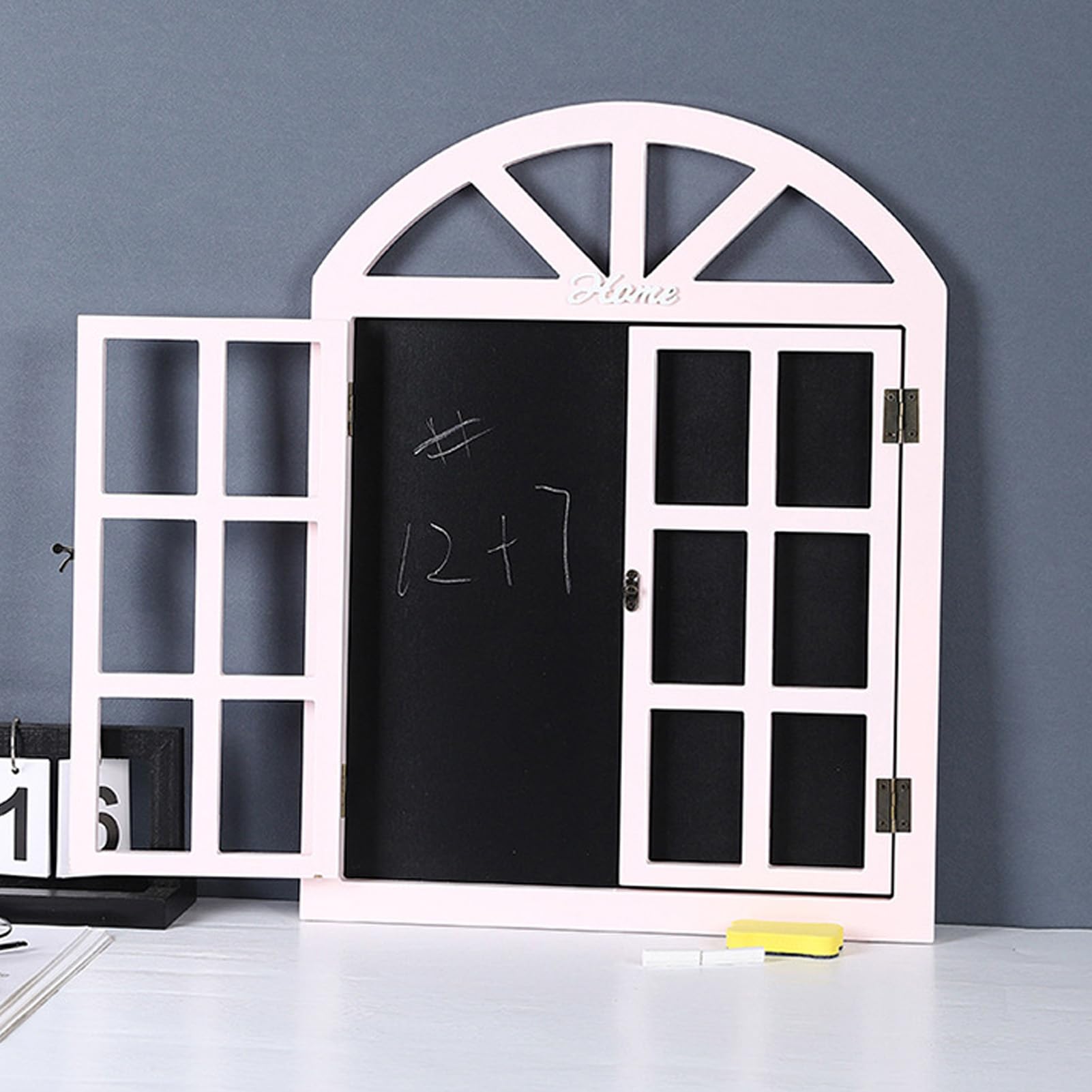 Hängendes Kreidetafel-Schild, Holzfensterrahmen-förmiges Kreidetafel-Schild mit Hängender Nachrichtentafel für Cafés, Restaurants, Cafés, Hochzeiten (7702A-02)