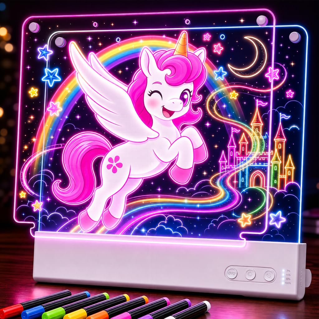 Cadeau Fille 3 4 5 6 7-10+ Ans,Tablette Lumineuse Dessin Enfant Double Face