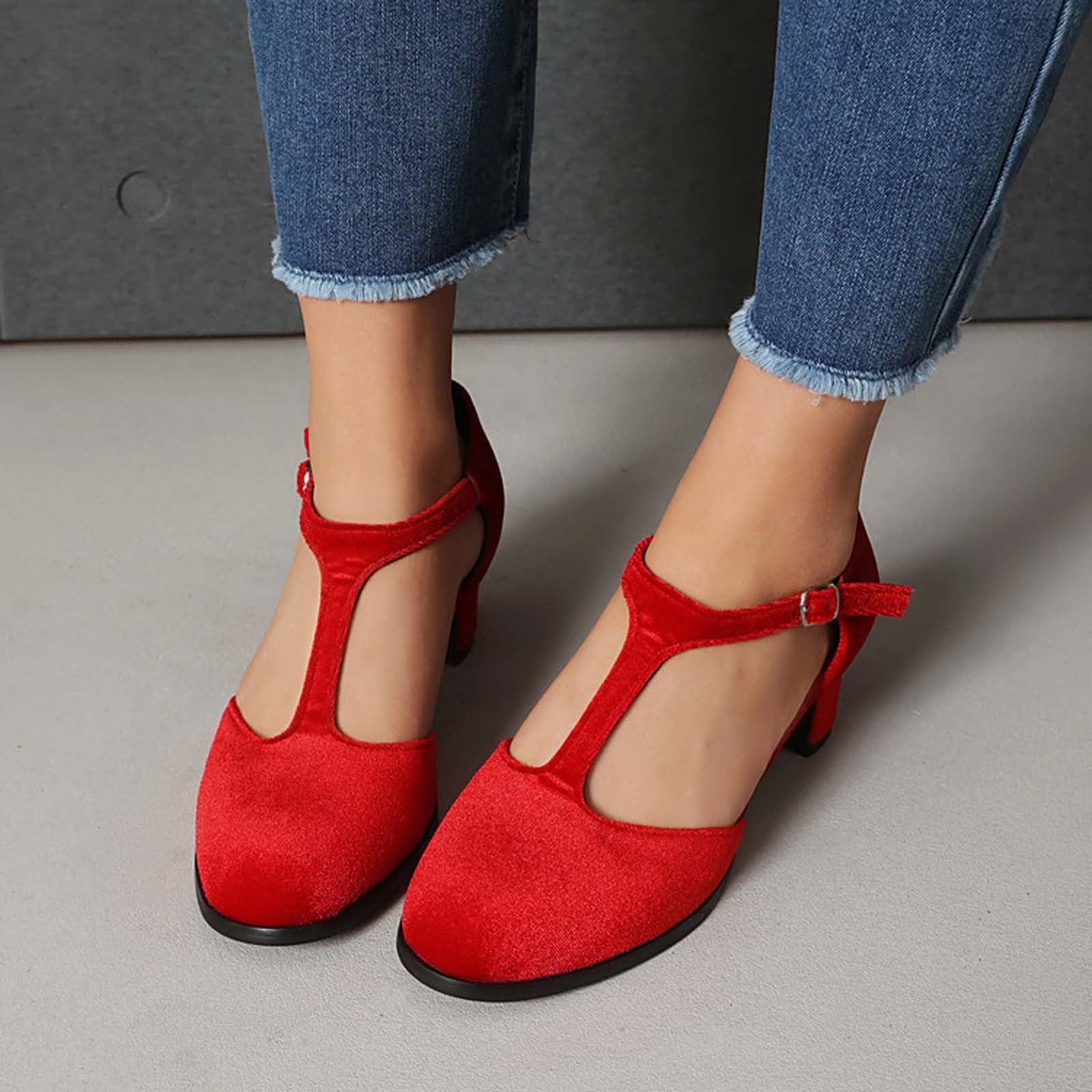 Scarpe Oktoberfest Donna Mary Jane Velluto Principessa Tacco Grosso | Scarpe Dirndl romantiche in velluto, décolleté con fibbia elegante, stile retrò bavarese per festa della birra e cerimonia