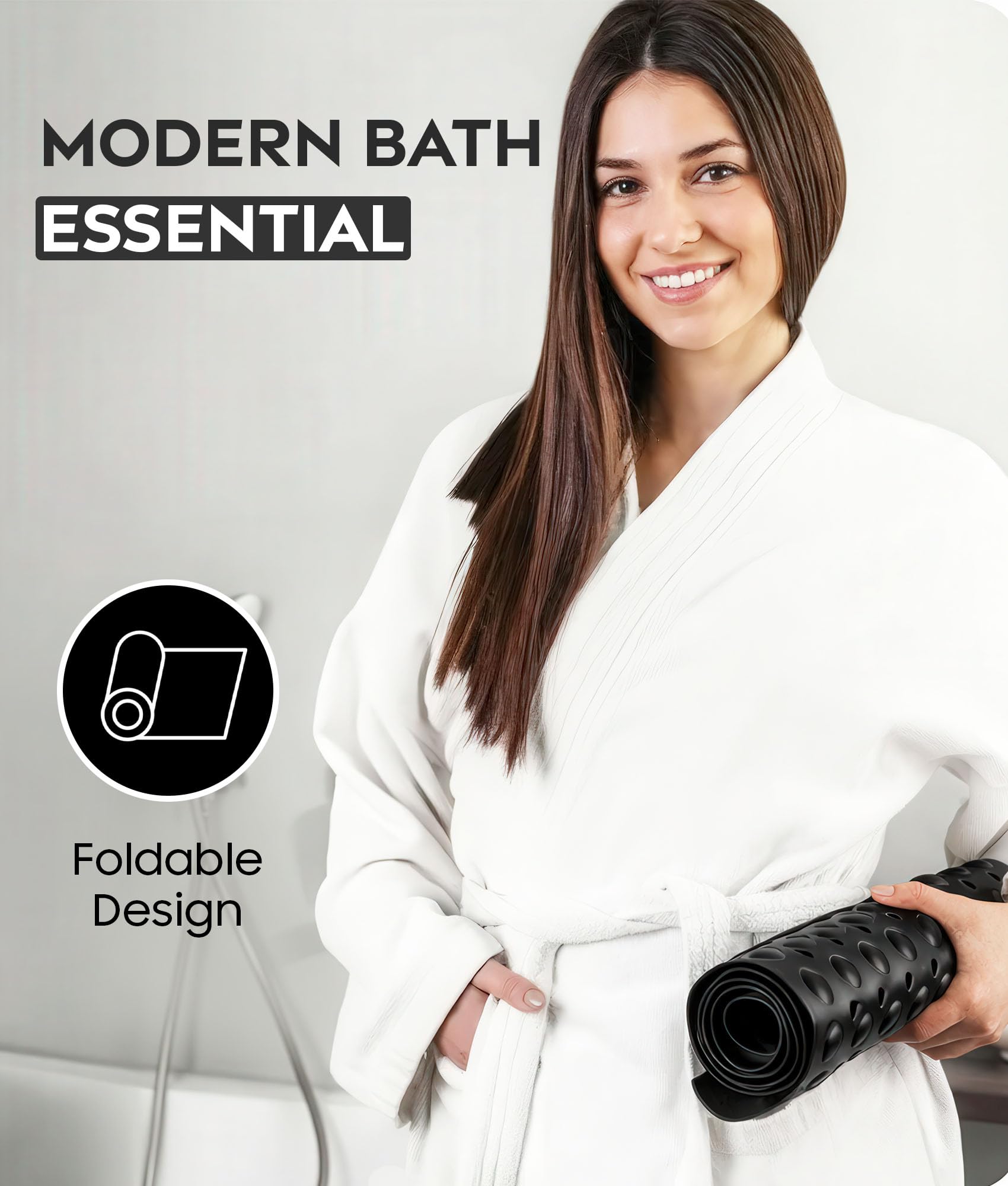 ADOV Tapis de Bain antidérapant 100x40 cm Extra Long Anti-moisissure 200 ventouses Trous de Drainage Lavable en Machine