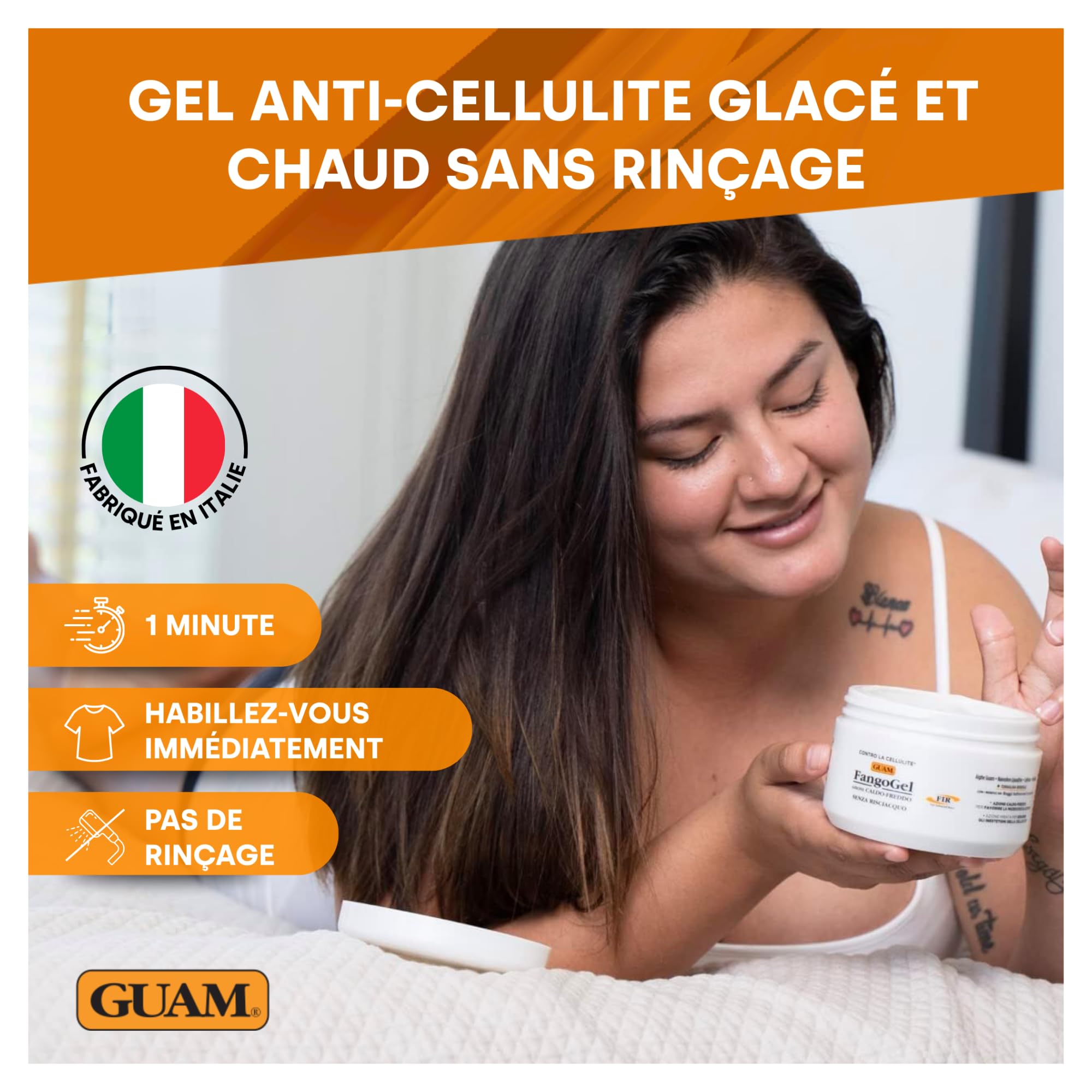 Guam FangoGel Anti-Cellulite Gel aux Algues Marines et Tourmaline 300 ml Action Chaud-Froid Sans Rinçage