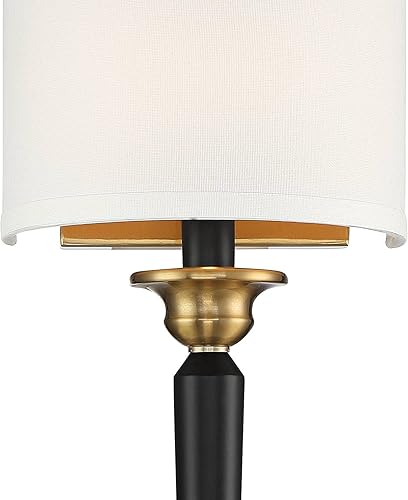 Miniatura 3 de Possini Euro Design Arletta - Lámpara de pared moderna de latón negro con cable de 7 12 pulgadas de ancho, pantalla de lino blanco roto para