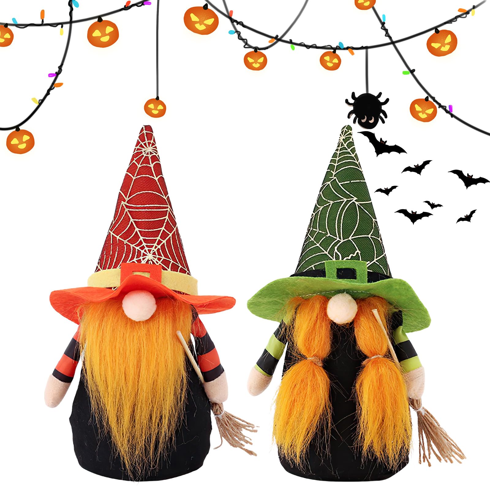 Halloween Gnome Ornament - Faceless Forest Witch & Pumpkin Decor | Handmade Faceless Cloak Gnome Rudolf Figurine | Hanging Plush Decor for Halloween Tree, Mantel & Party (A+B)