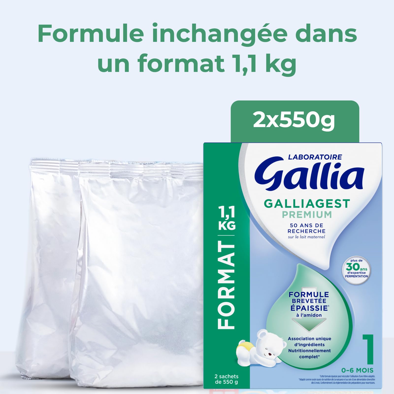 Laboratoire Gallia - Galliagest Premium 1 - Lait en Poudre - Lait Bébé de 0 à 6 Mois - Dès la Naissance - 1,1kg (Lot de 3)