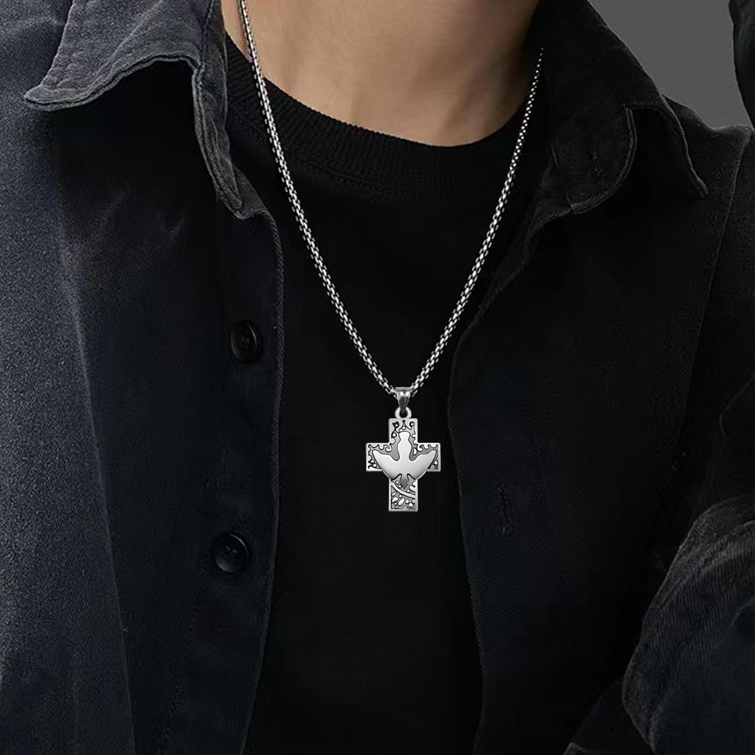 10Pcs Metal Rosary Center Crucifix Pendant Holy Spirit Dove Cross Charm for DIY Necklace Keychain Catholic Jewelry Making Supplies - Image 3