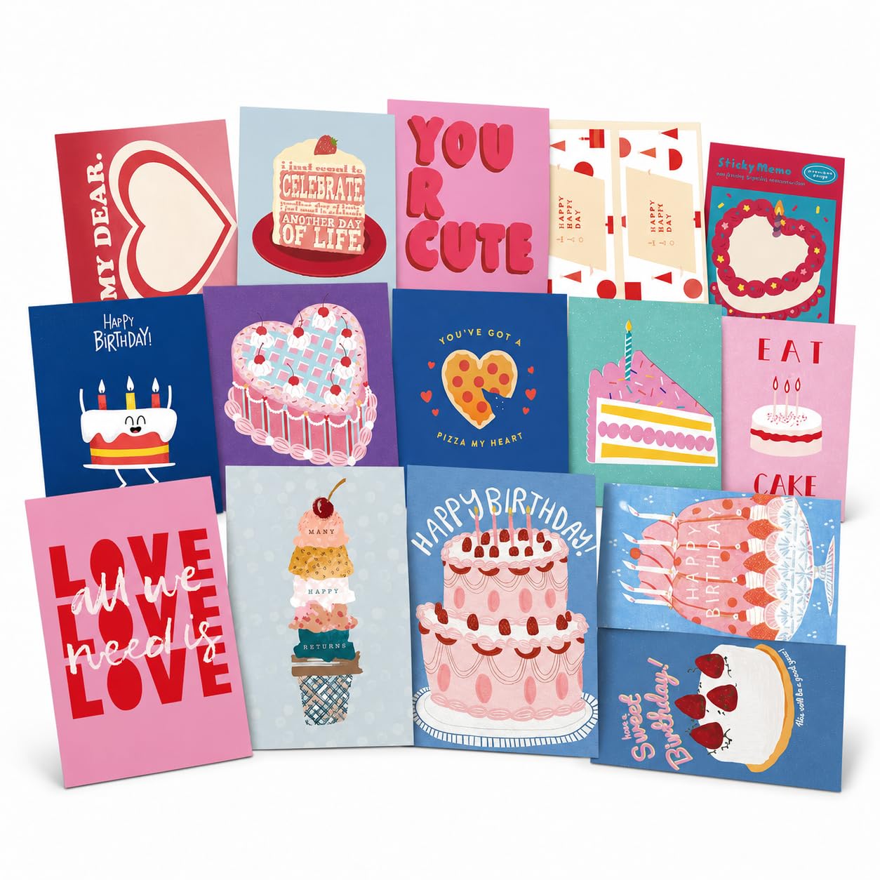 Birthday Greeting Cards, 15 Sheets Assorted Message Cards Set