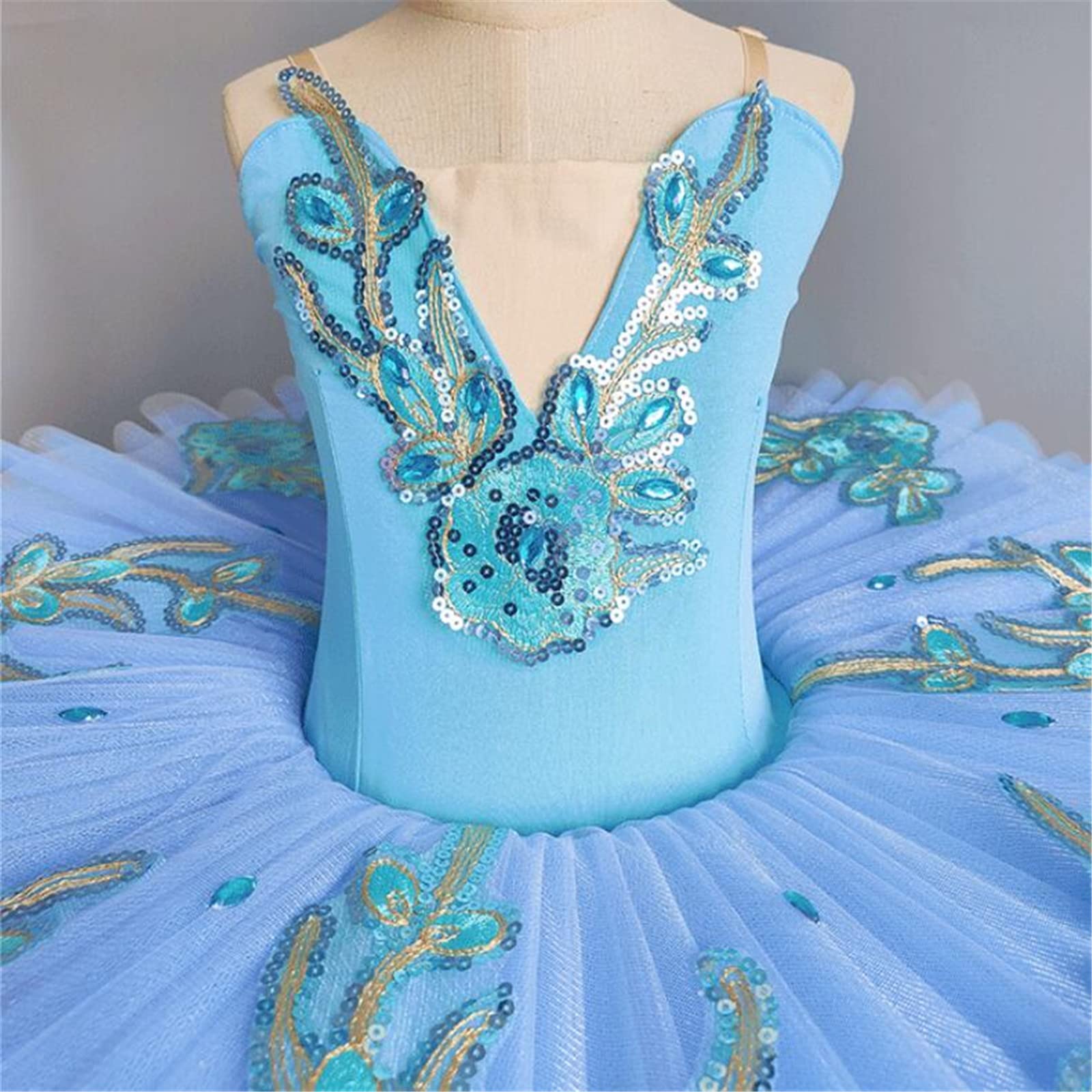 OTMYIGO Maillot de Ballet para niñas, Falda tutú de Tul Bordada con Lentejuelas, Disfraz de competición de Baile de Bailarina en el Lago de los cisnes