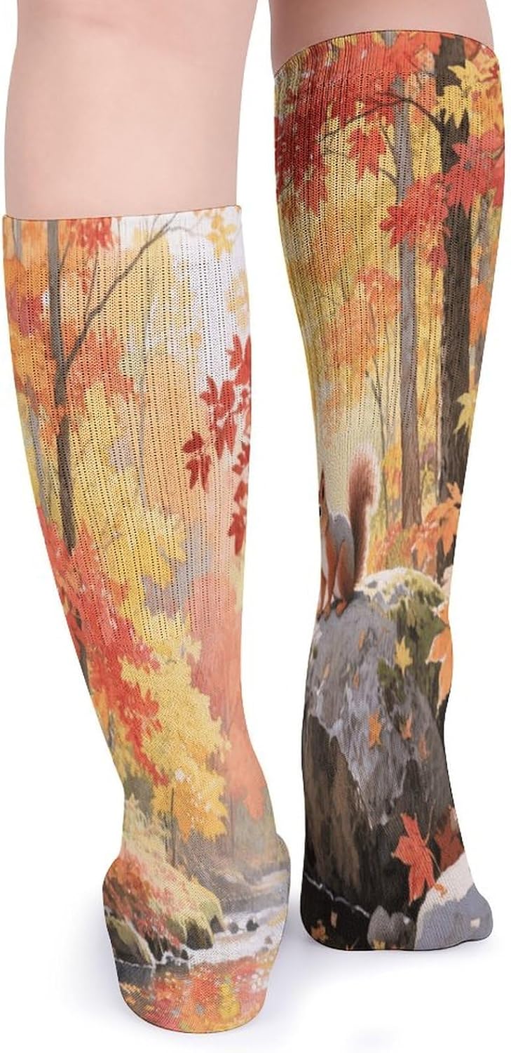 A Maple Forest in Autumn Crew Socks High Stocking Thermal Socks | Tube Socks-Breathable-Moisture-Soft-wicking for Hospital Pilates Yoga for women men Grippy for office and daily walking