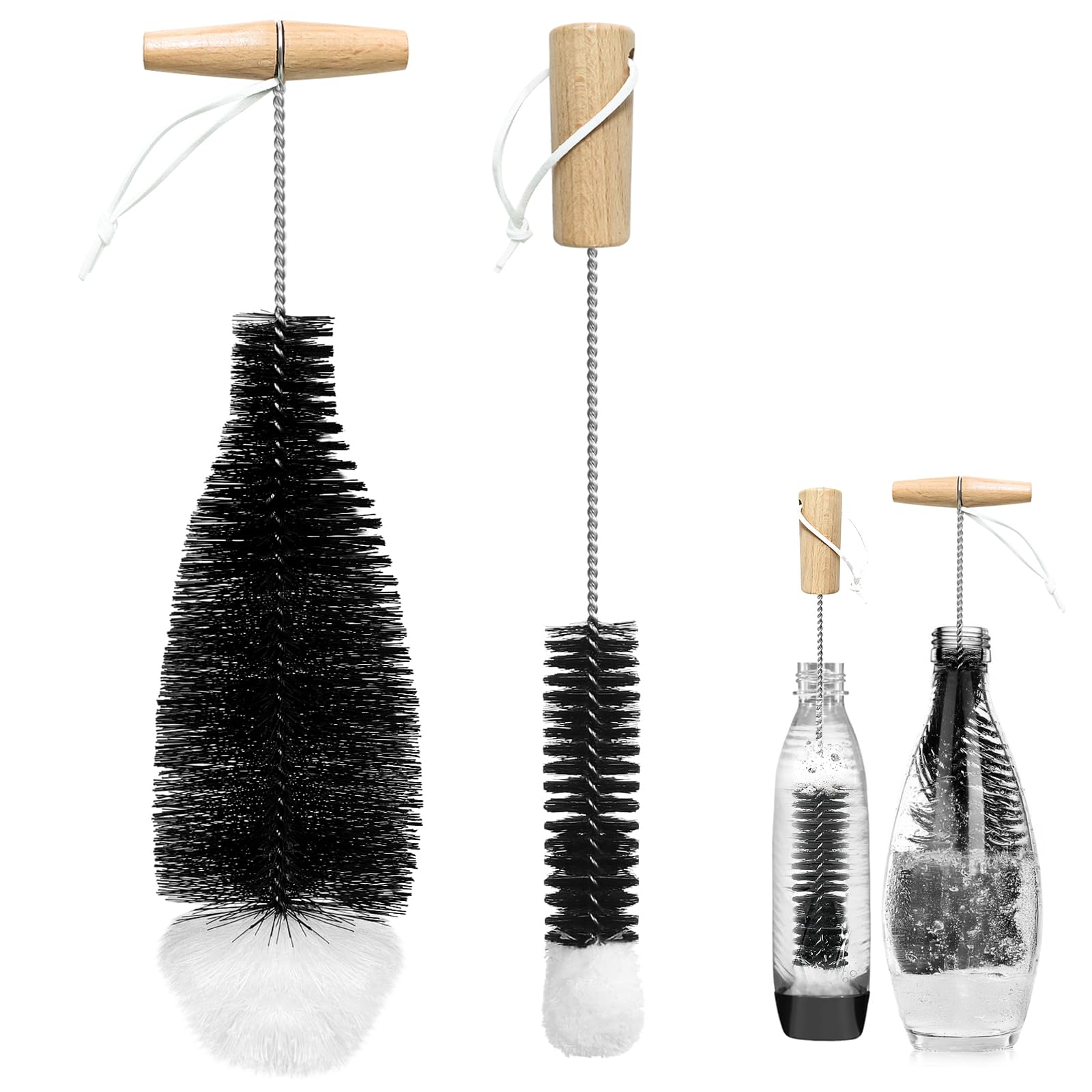 2 Stück Flaschenbürste kompatibel Sodastream Glasflaschen, Flaschenreiniger Bürste mit Weichem Plüsch, Kratzerfreier Reinigung, 35cm Bürste, Flaschenbürste für Sodaflaschen, Babyflaschen,Trinkflaschen