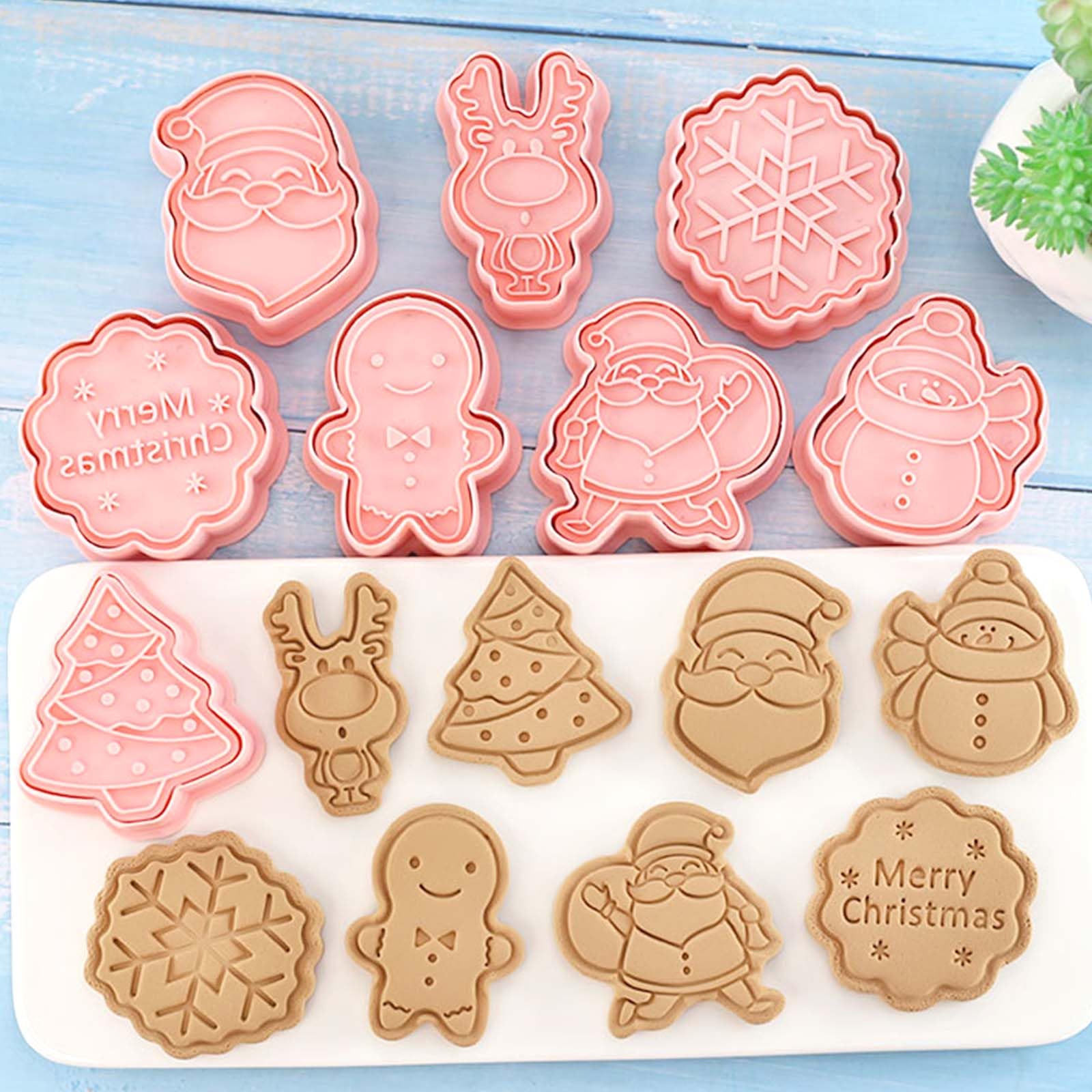 8 Piece Mini Christmas Cookie Cutters, 3d Raised Design Cookie Stamps, Mini Gingerbread, Snowman, Snowflake, Elk, Santa Baking Molds, Christmas Ornament Cookie Cutter Set (Christmas-2)