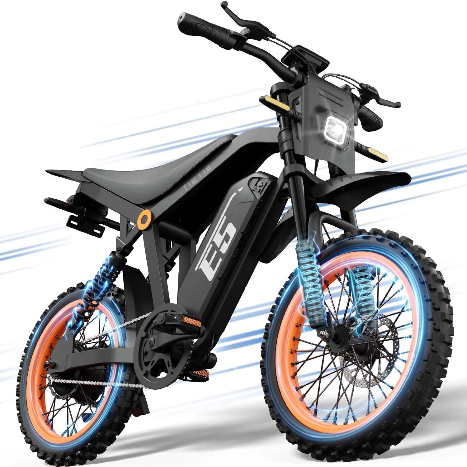 E5 Vélo Électrique VTT, 14" Vélo Électrique Tout-Terrain pour Adultes et Ados, Batterie Amovible 48 V 20 Ah, Autonomie 80KM, Moteur 60 N·m, Double Suspension, Grand Écran LCD, Démarrage NFC