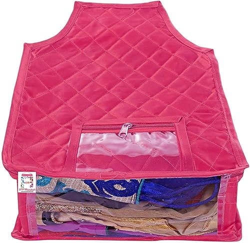 Miniatura 8 de Juego de 5 fundas de tela de satén para sari y blusas, bolsa de almacenamiento de ropa, organizadores de armario con doble cierre de cremallera y