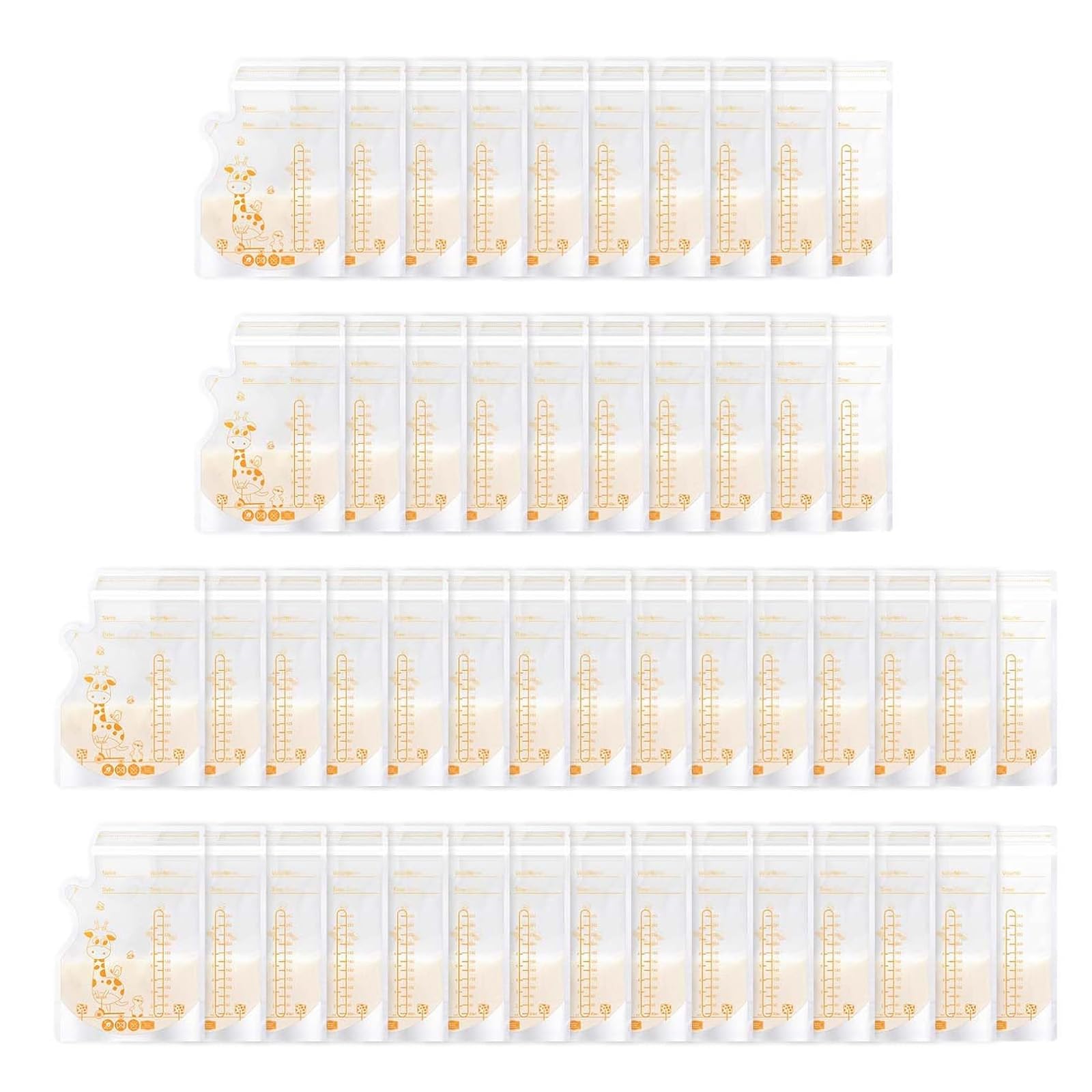 Oderra 50 Stück Muttermilch-Aufbewahrungsbeutel,250ML, Vorsterilisiert, Gefriergeeignet, Muttermilchbeutel mit Integriertem Ausgießer, Doppelter Reißverschluss zum Stillen, Krankenhaustasche