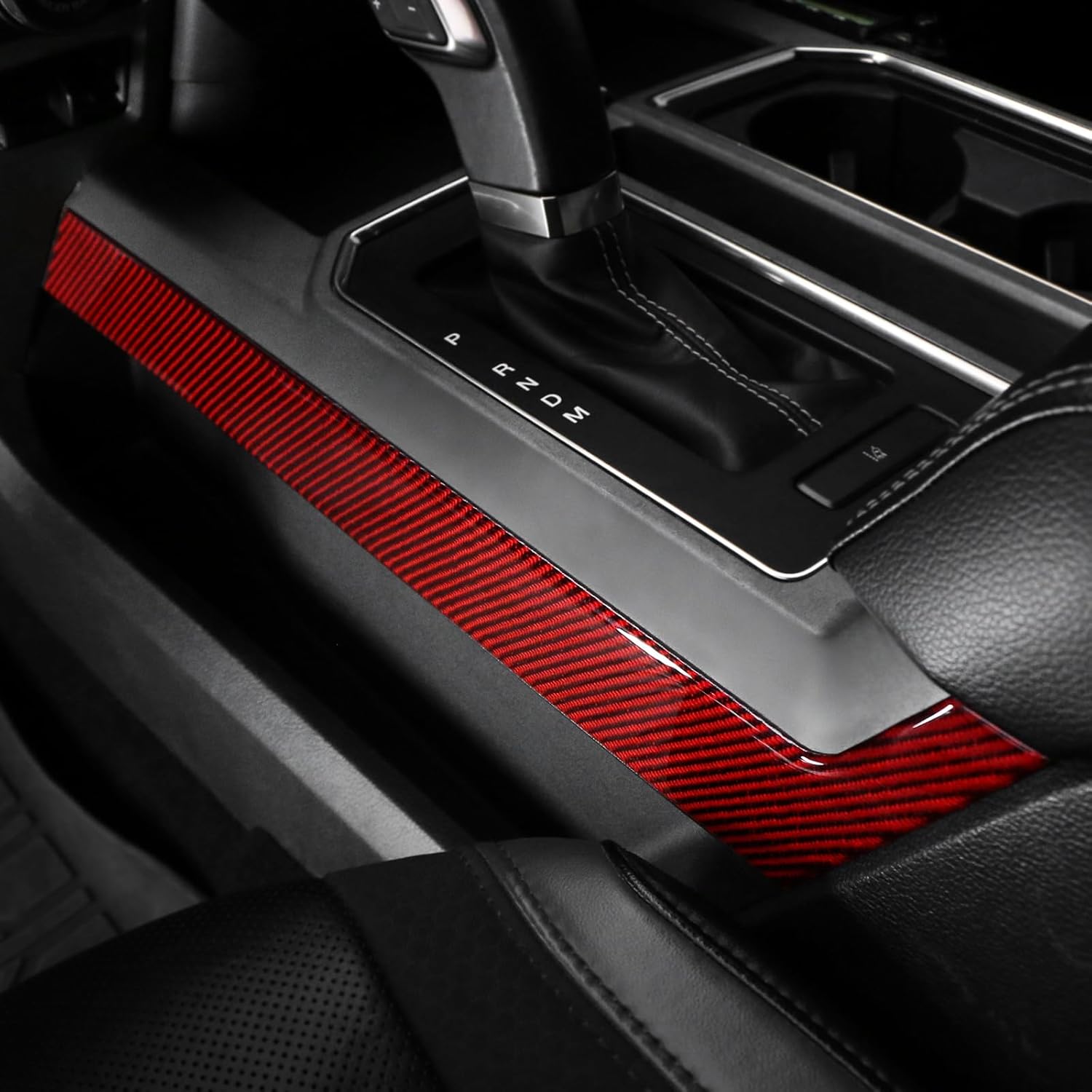 BETTERHUMZ Center Console Panel Side Trim Strips Stickers Compatible with Ford F150 Raptor 2015-2020 Carbon Fiber Cover Decor Sticker Car Interior Molding Accessories (Black)