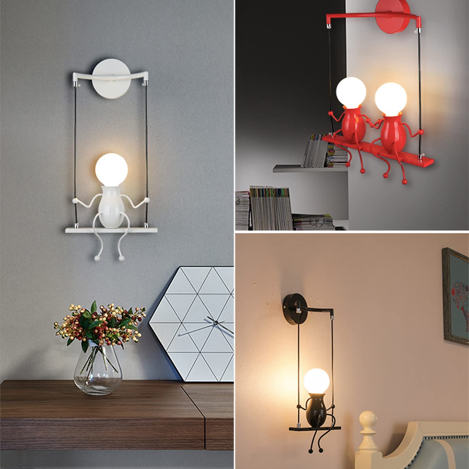 Lampade da parete per soggiorno Applique da parete creativa del fumetto della camera da letto moderna che accende Lampade da comodino regolabili a LED Regalo per bambini 1×E27 (Rosso)