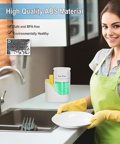 Miniatura 3 de Dispensador de jabón para platos 3 en 1 con soporte de esponja (incluye esponja), color blanco para fregadero de cocina