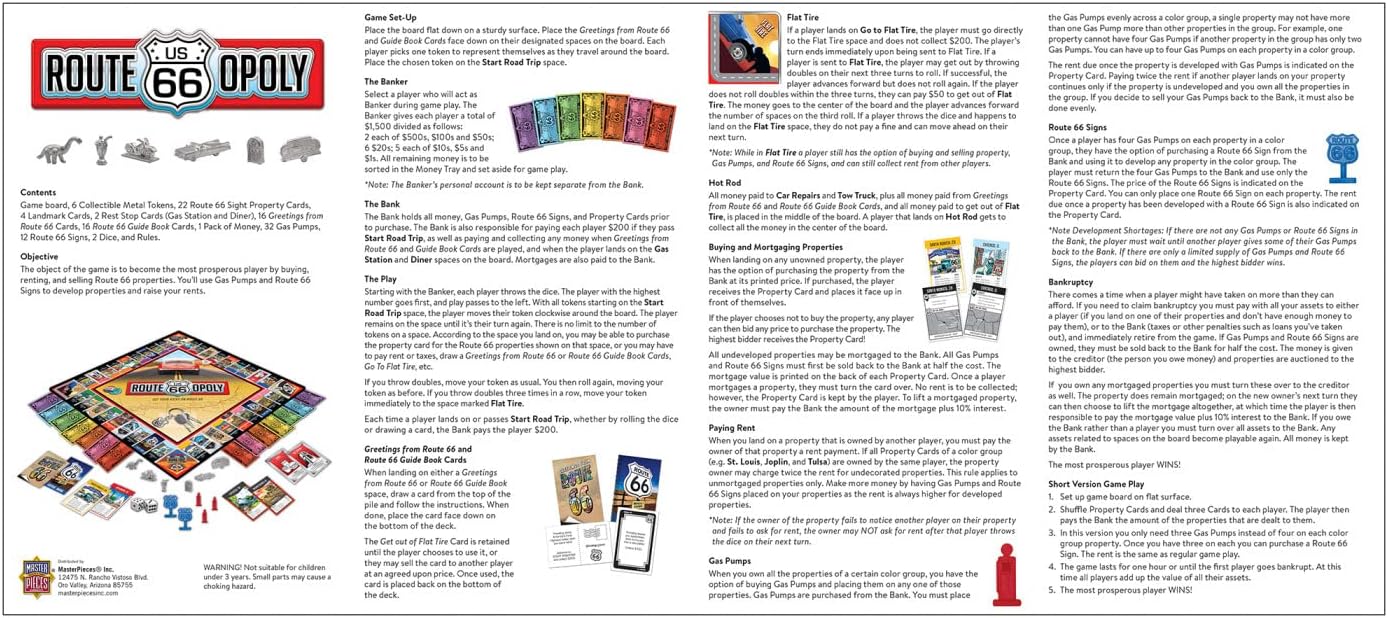 MasterPieces Opoly Board Games - Route 66 Opoly - Officially Licensed Board Games for Adults, Kids, & Family