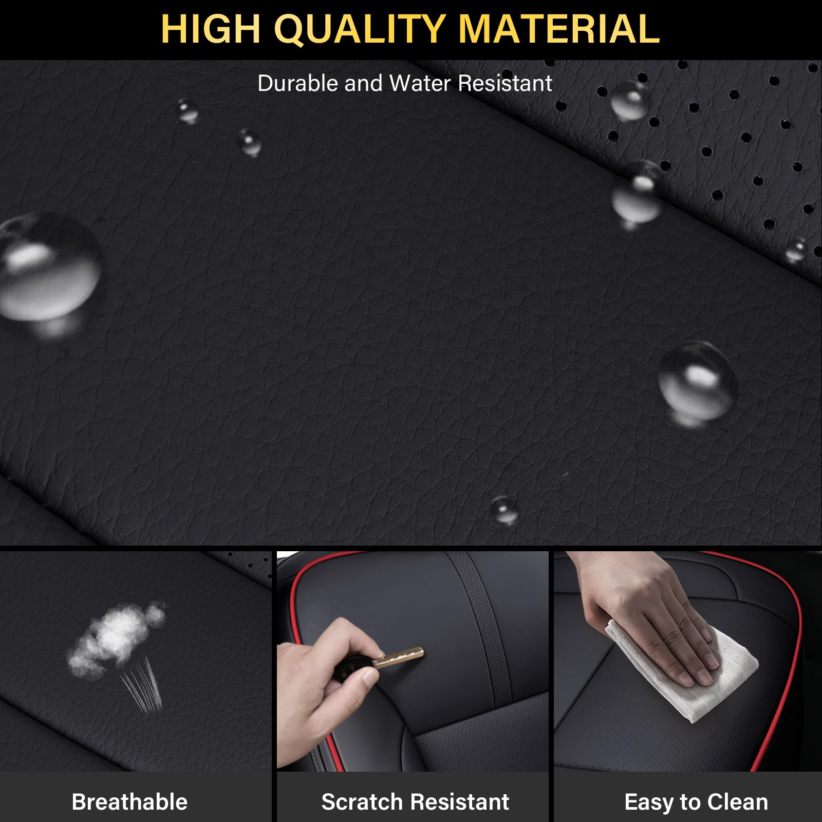 Coverado Chevy Silverado Seat Covers Full Set, Faux Leather Car Seat Covers Fit for 2014-2018 1500, 2015-2019 2500HD 3500HD Chevy Silverado GMC Sierra Crew Double Extended Cab (Red)