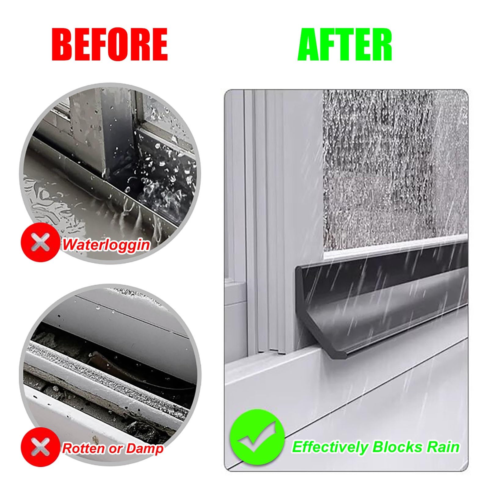 Vierteaguas Muro Exterior Borde de Goteo de La Puerta | Deflector de Lluvia para Ventanas Exteriores Autoadhesivo, Tira Barrera pe Agua Recortable para Alféizares de Voladizos