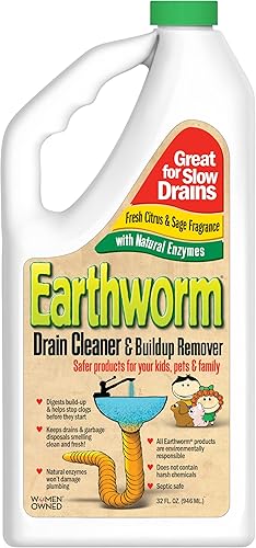 Earthworm Limpiador de drenajes, removedor de obstrucciones, abridor de drenajesdesodorizante, enzimas naturales, más seguro para las familias,