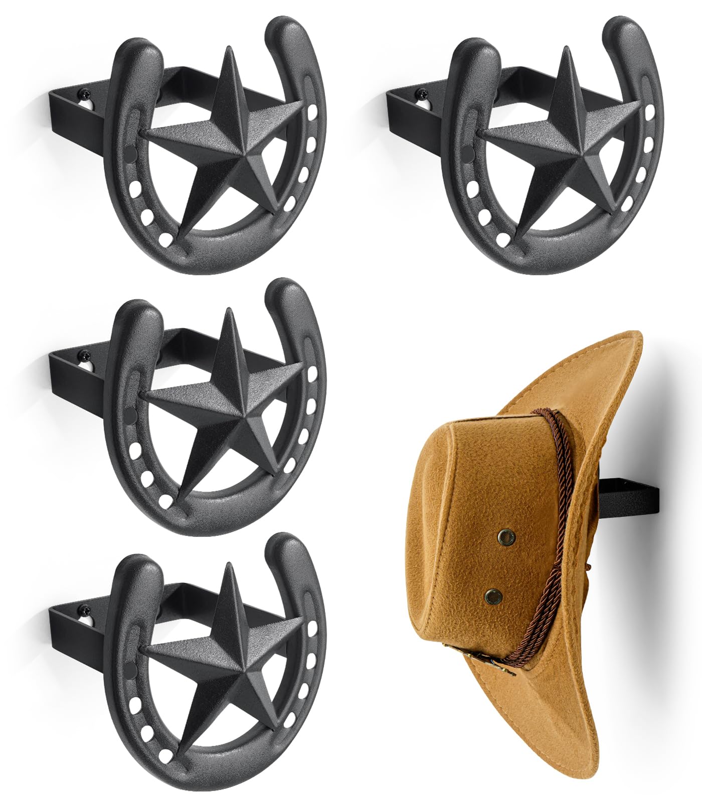 Cowboy Hat Hook for Wall 4 Pack Cowboy Hat Rack Metal Horseshoe Hanger Hat Organizer Western Hook for