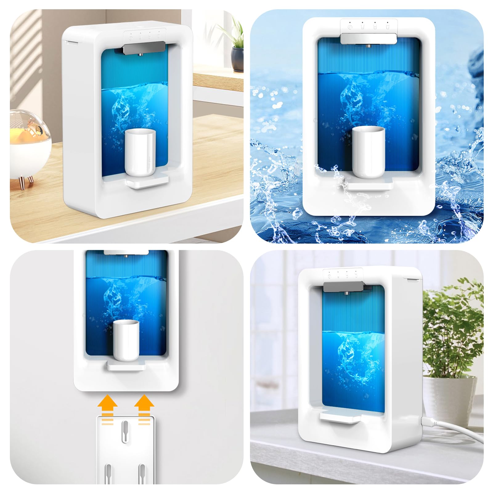 Automatischer Mundwasser-Spender,CEIEVER Automatischer Mundspülspender Berührungslos mit 3 Gänge einstellbar und Magnetischen Bechern,für Kinder und Erwachsene(Weiß-B)