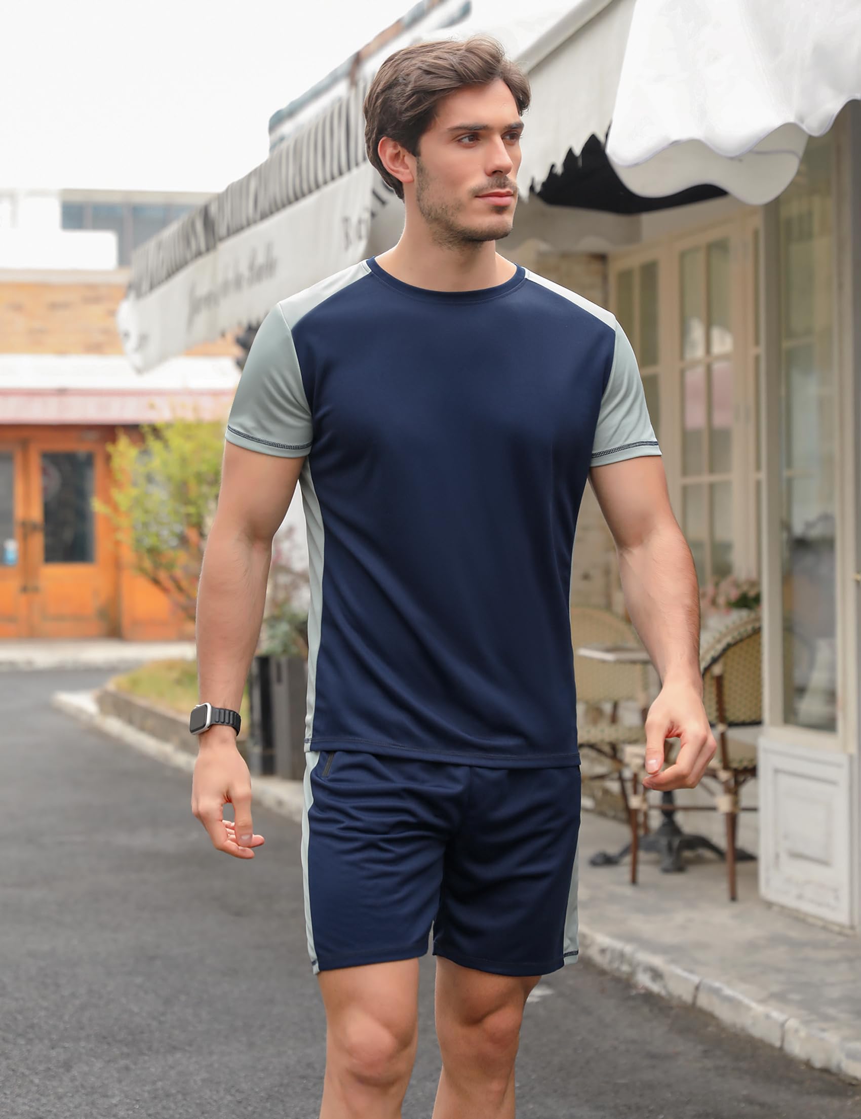 Wayleb Completi Sportivi Uomo Estivi Tuta Sportiva Uomo Tuta da Fitness Maniche Corte Pantaloncini Tuta da Ginnastica Uomo per Jogging Fitness, S-XXL