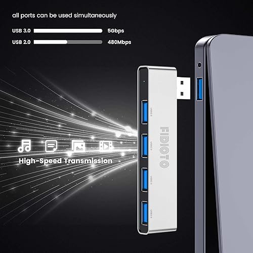 Miniatura 3 de Paquete de 2 concentradores USB (1 derecho y 1 izquierdo), adaptador USB Fidioto de 4 puertos (1 puerto 3.0, 3 puertos 2.0), laptop, iMac Pro,