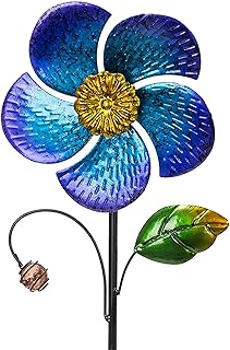 Viveta Wind Spinner with Metal Stake, 28.7 inches Outdoor Garden Pinwheels Spinners Blue Flower Shape Design for Yard Lawn Patio Decor