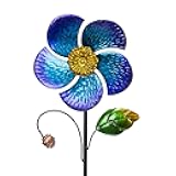 Viveta Wind Spinner with Metal Stake, 28.7 inches Outdoor Garden Pinwheels Spinners Blue Flower Shape Design for Yard Lawn Patio Decor