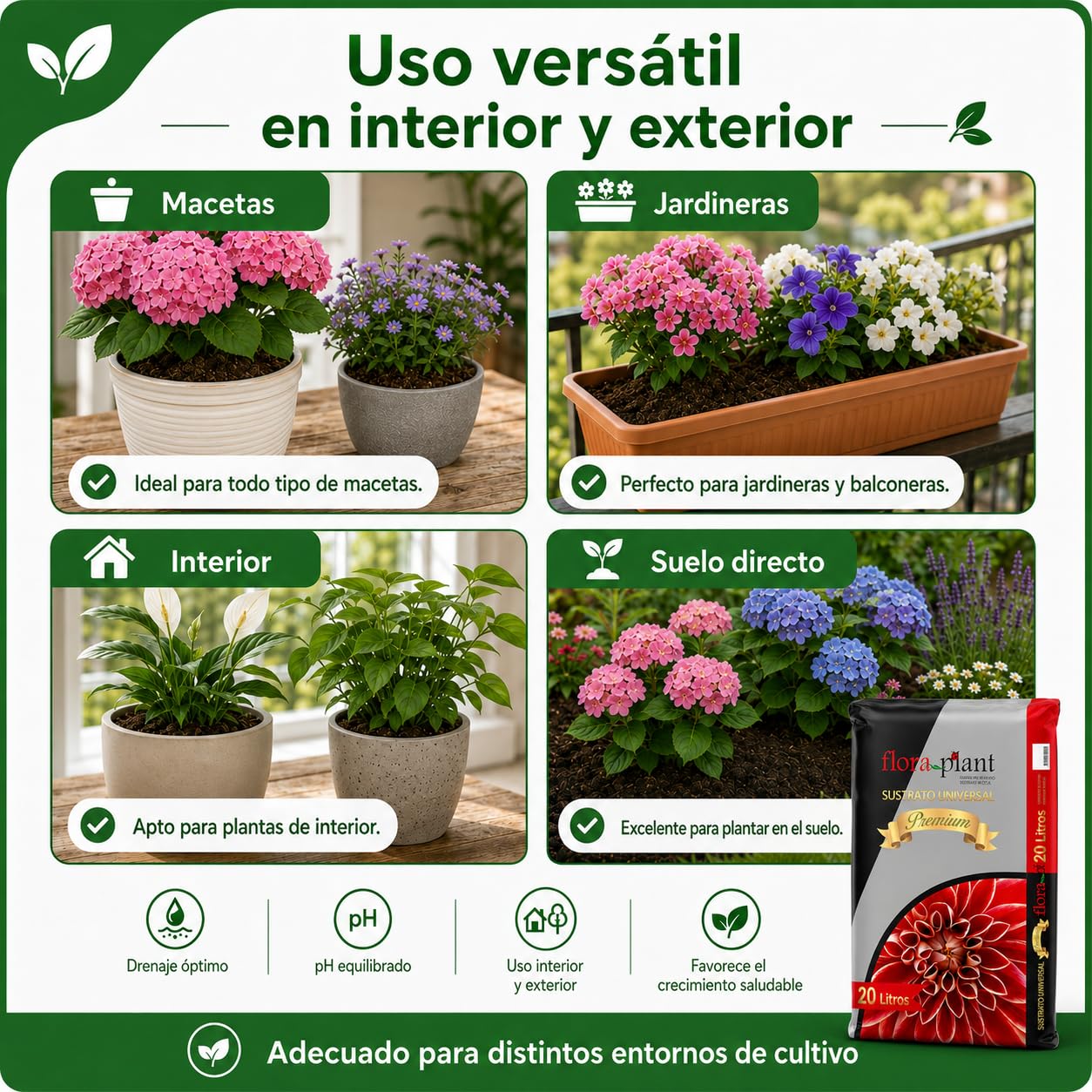 FLORAPL20 Sustrato Universal 20 L, Marrón (4 Unidades)