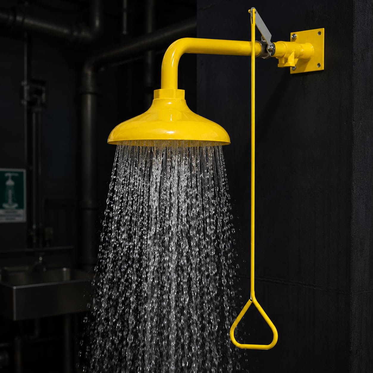 Estación de ducha de emergencia montada en la pared, cabezal de ducha de acero inoxidable recubierto de ABS, instalación horizontal para laboratorios y lugares de trabajo