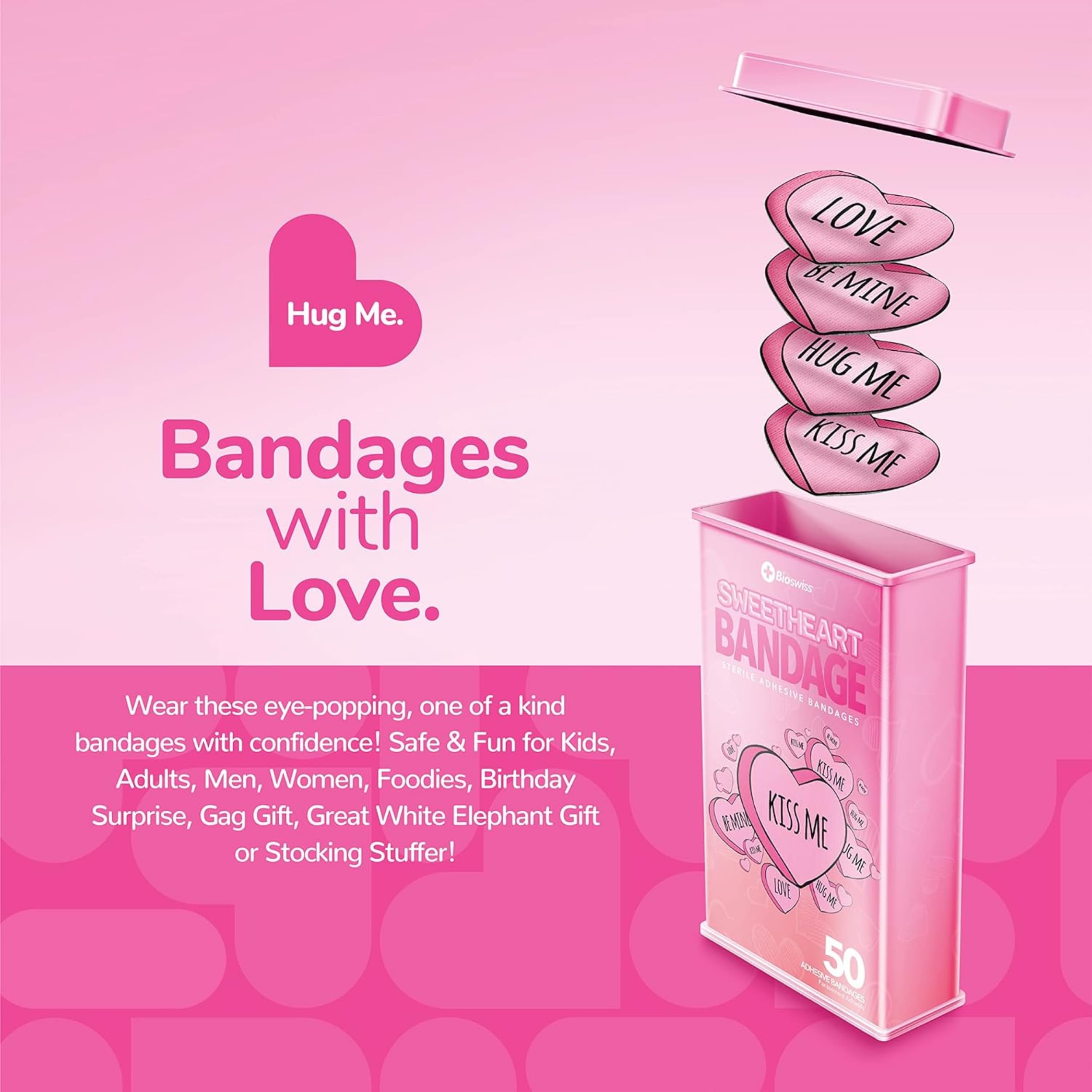 BioSwiss Bandaids für Kinder, 50 sterile Bandagen in einzigartiger Form, bunt, lustig, niedlich, Mädchen, Kinder, Erwachsene, Erste Hilfe, schützt Kratzer und Schnitte, Wellness für